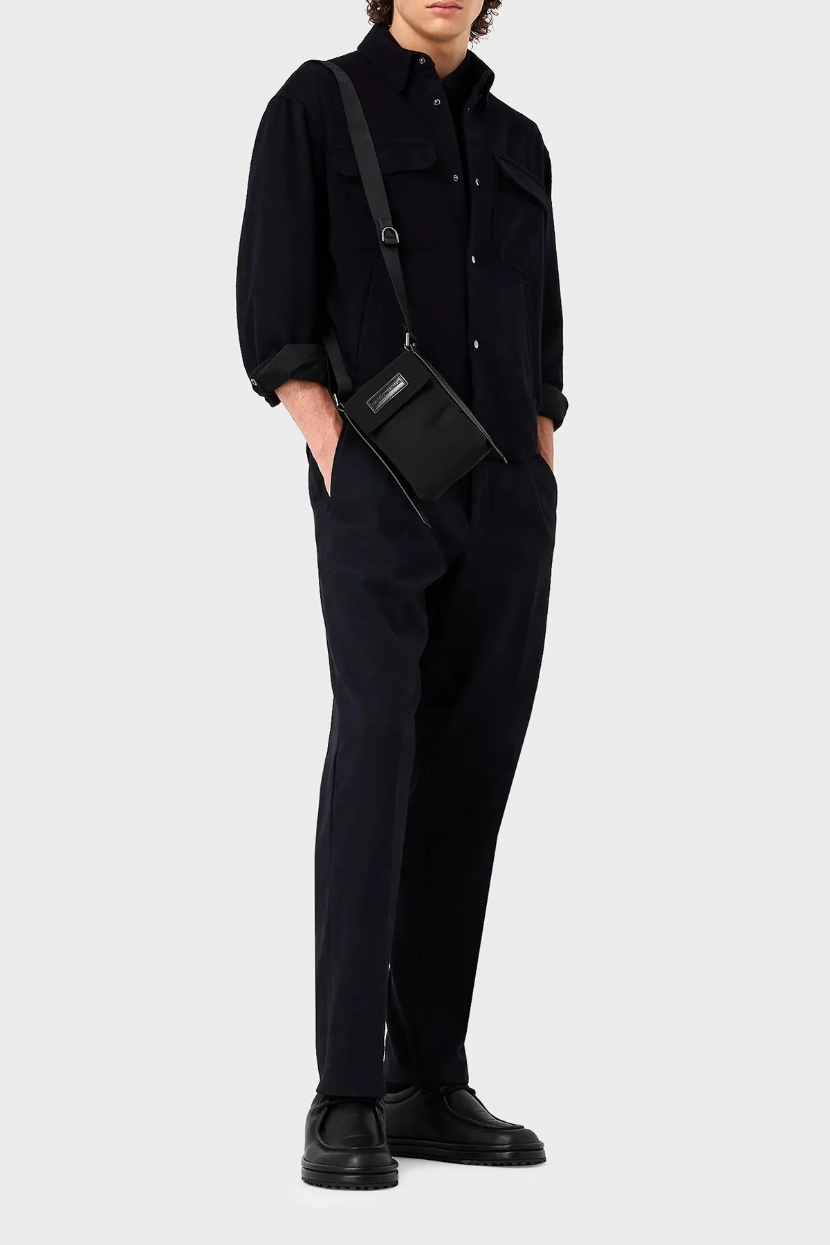Emporio Armani Yün ve Kaşmir Karışımlı Regular Fit Erkek Gömlek 6R1C61 1NTYZ 0920 LACİVERT - 3
