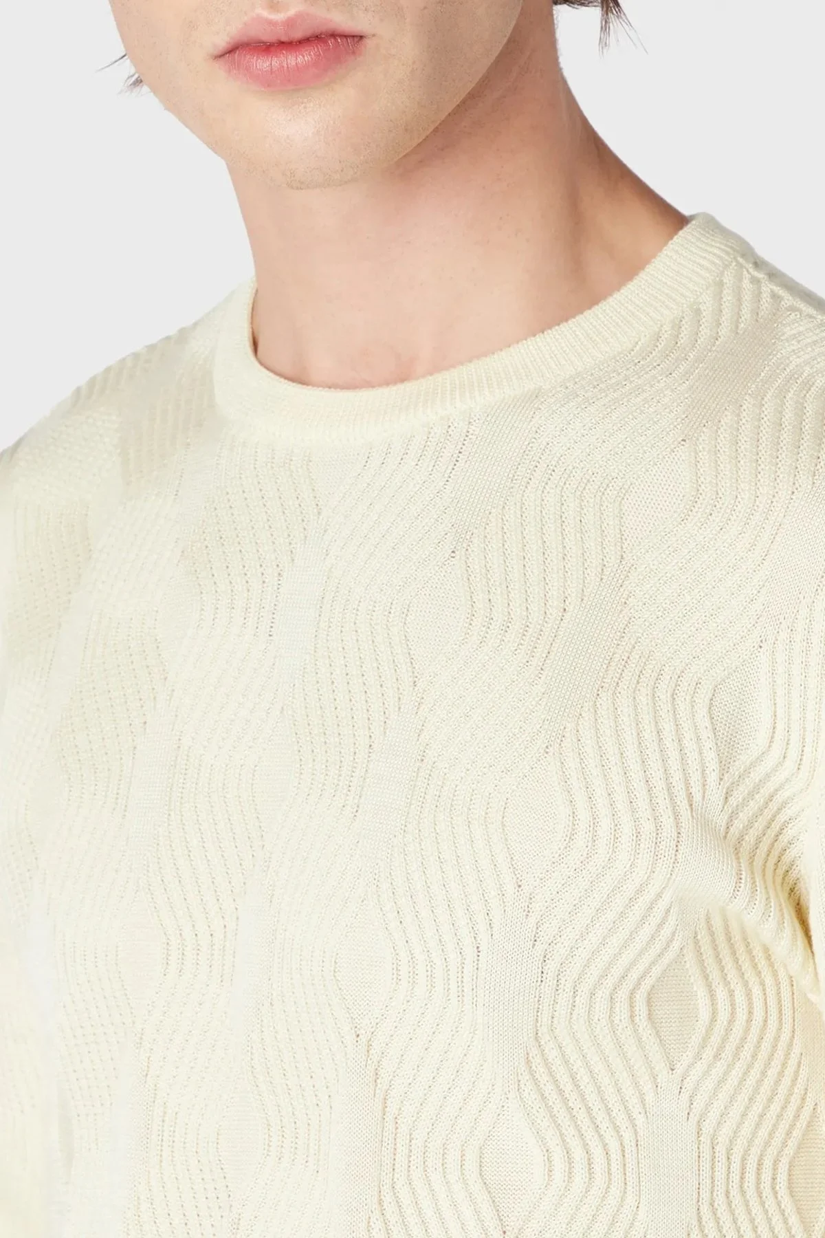 Emporio Armani Yün ve Liyosel Karışımlı Regular Fit Sıfır Yaka Erkek Kazak 6R1MYC 1MFDZ 0200 BEJ - 2