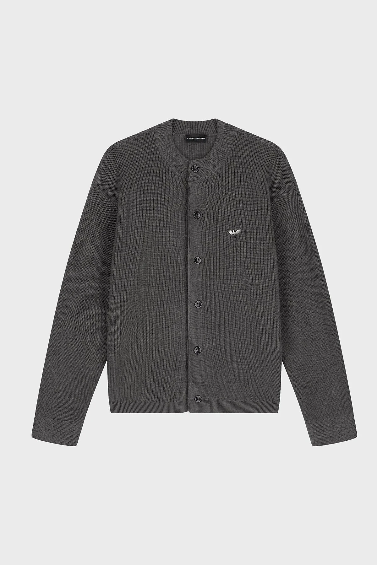 Emporio Armani Yün ve Pamuk Karışımlı Bisiklet Yaka Düğmeli Erkek Hırka EM006289 AF27812 U8107 Füme - 1