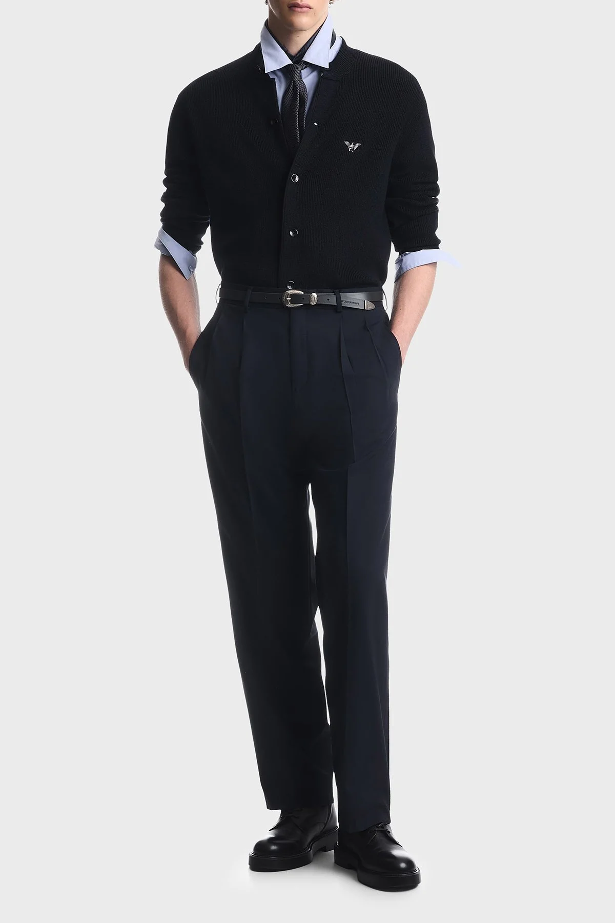 Emporio Armani Yün ve Pamuk Karışımlı Bisiklet Yaka Düğmeli Erkek Hırka EM006289 AF27812 UB118 Lacivert - 2