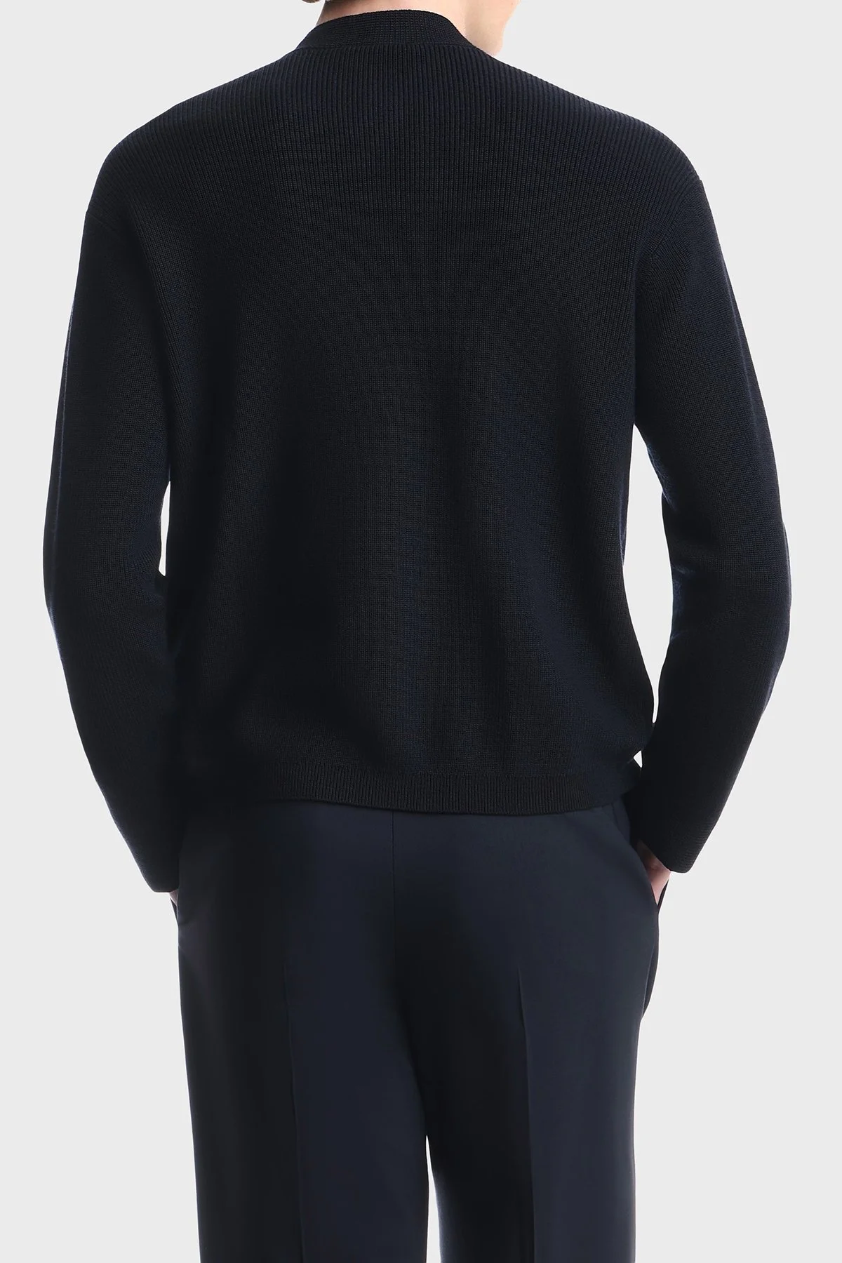 Emporio Armani Yün ve Pamuk Karışımlı Bisiklet Yaka Düğmeli Erkek Hırka EM006289 AF27812 UB118 Lacivert - 3