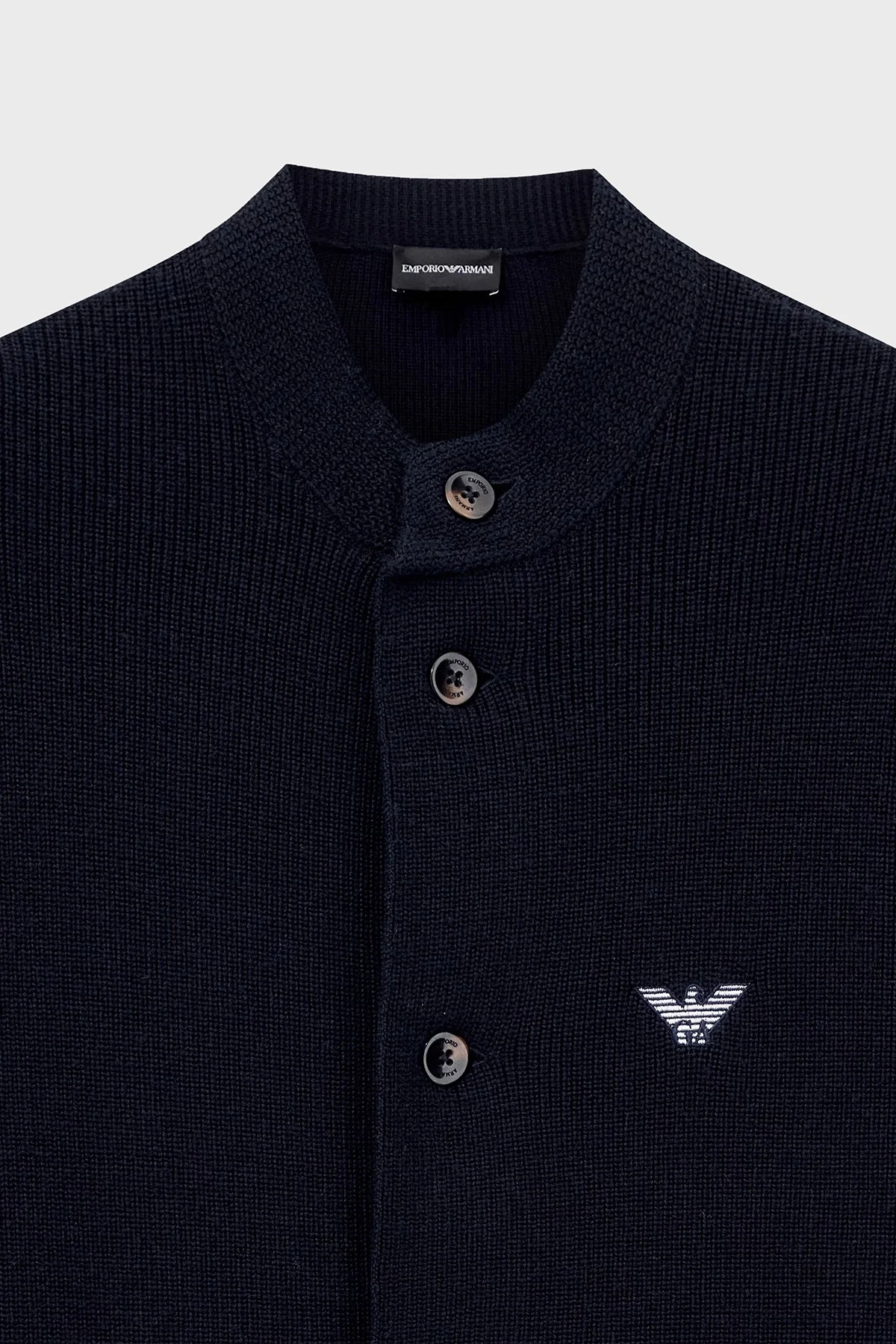 Emporio Armani Yün ve Pamuk Karışımlı Bisiklet Yaka Düğmeli Erkek Hırka EM006289 AF27812 UB118 Lacivert - 5