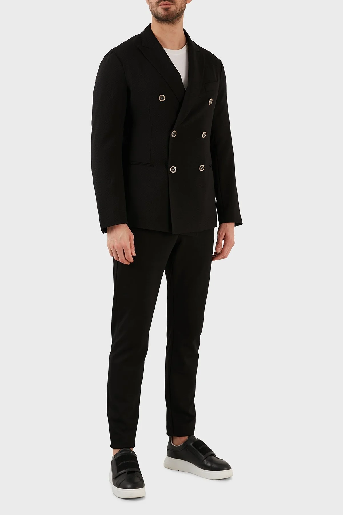 Emporio Armani Yünlü Çift Yırtmaçlı Kruvaze Erkek Ceket D41GC6 D1801 999 SİYAH - 3