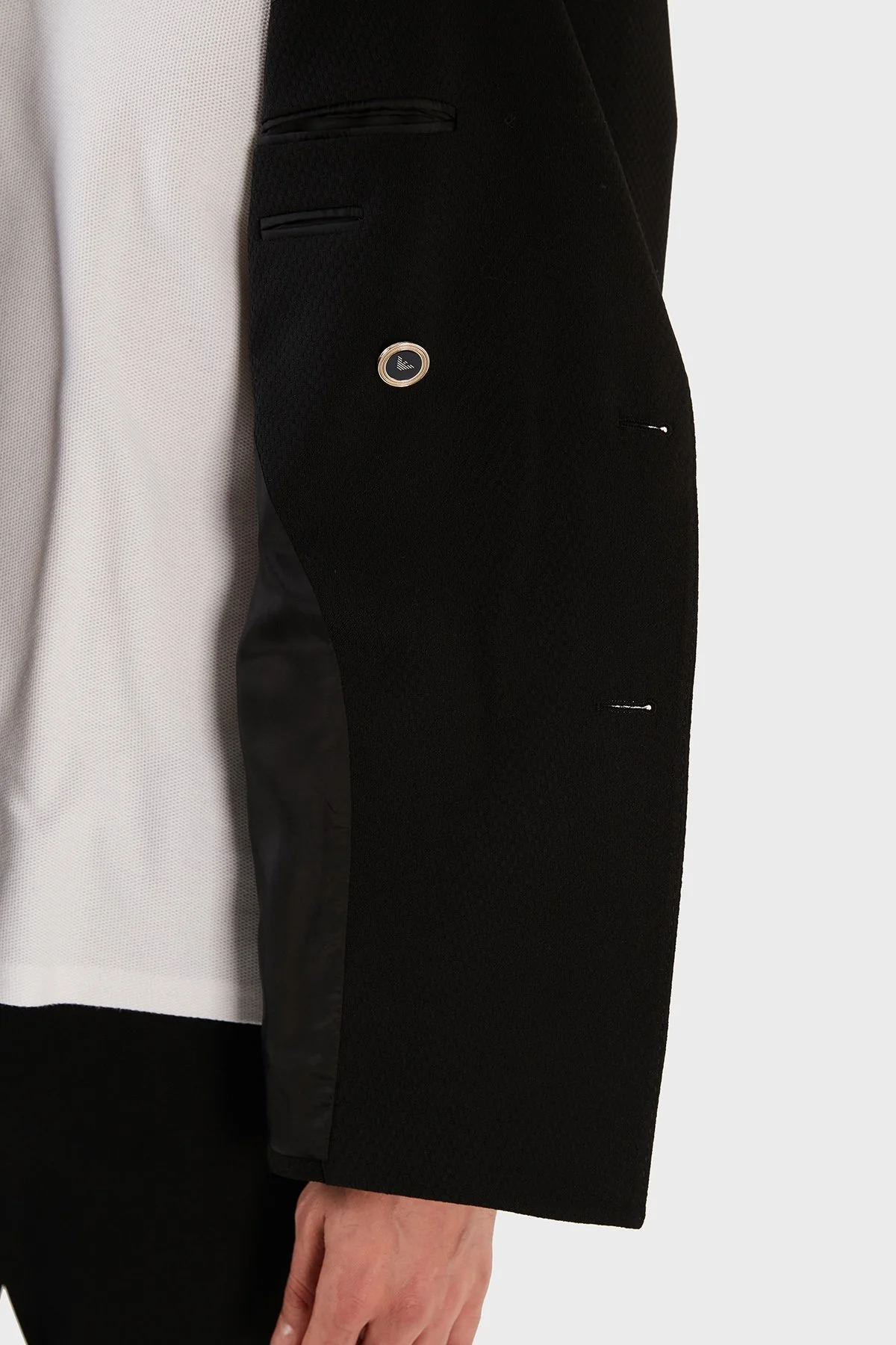 Emporio Armani Yünlü Çift Yırtmaçlı Kruvaze Erkek Ceket D41GC6 D1801 999 SİYAH - 4