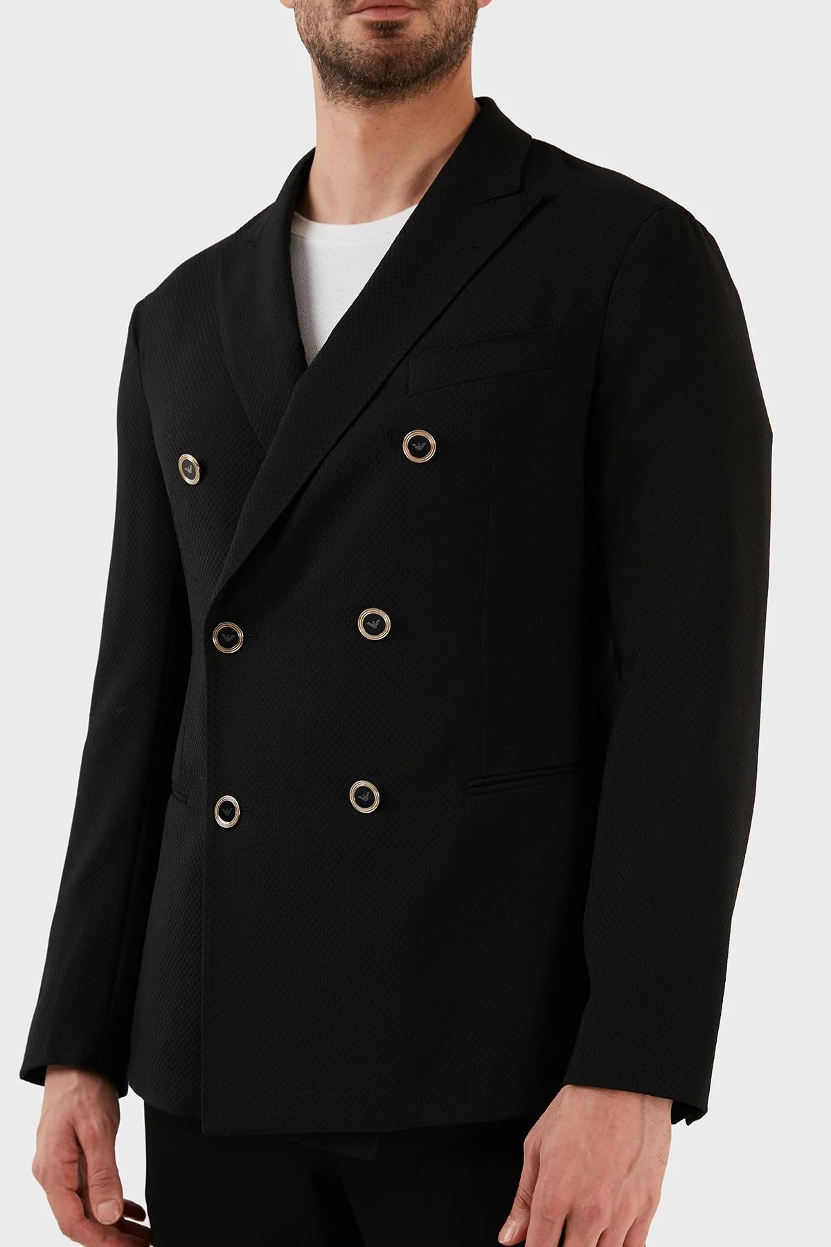 Emporio Armani Yünlü Çift Yırtmaçlı Kruvaze Erkek Ceket D41GC6 D1801 999 SİYAH - 6