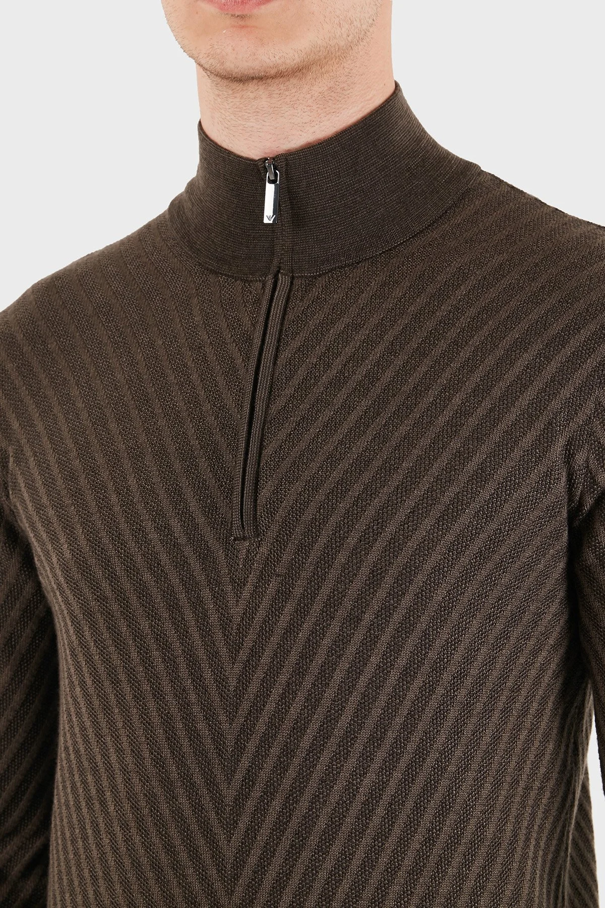 Emporio Armani Yünlü Fermuarlı Dik Yaka Erkek Kazak EM006316 AF27942 F6030 Kahve - 4