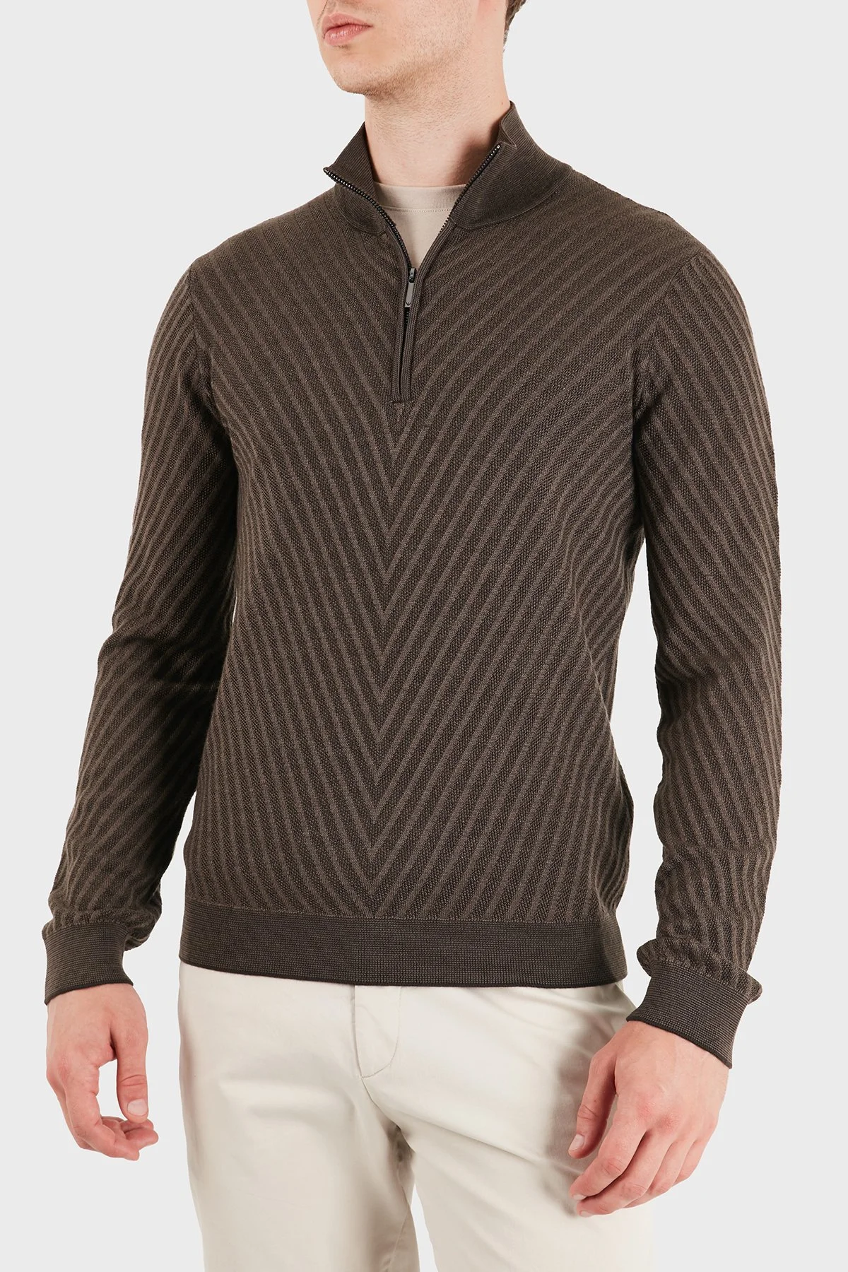 Emporio Armani Yünlü Fermuarlı Dik Yaka Erkek Kazak EM006316 AF27942 F6030 Kahve - 5