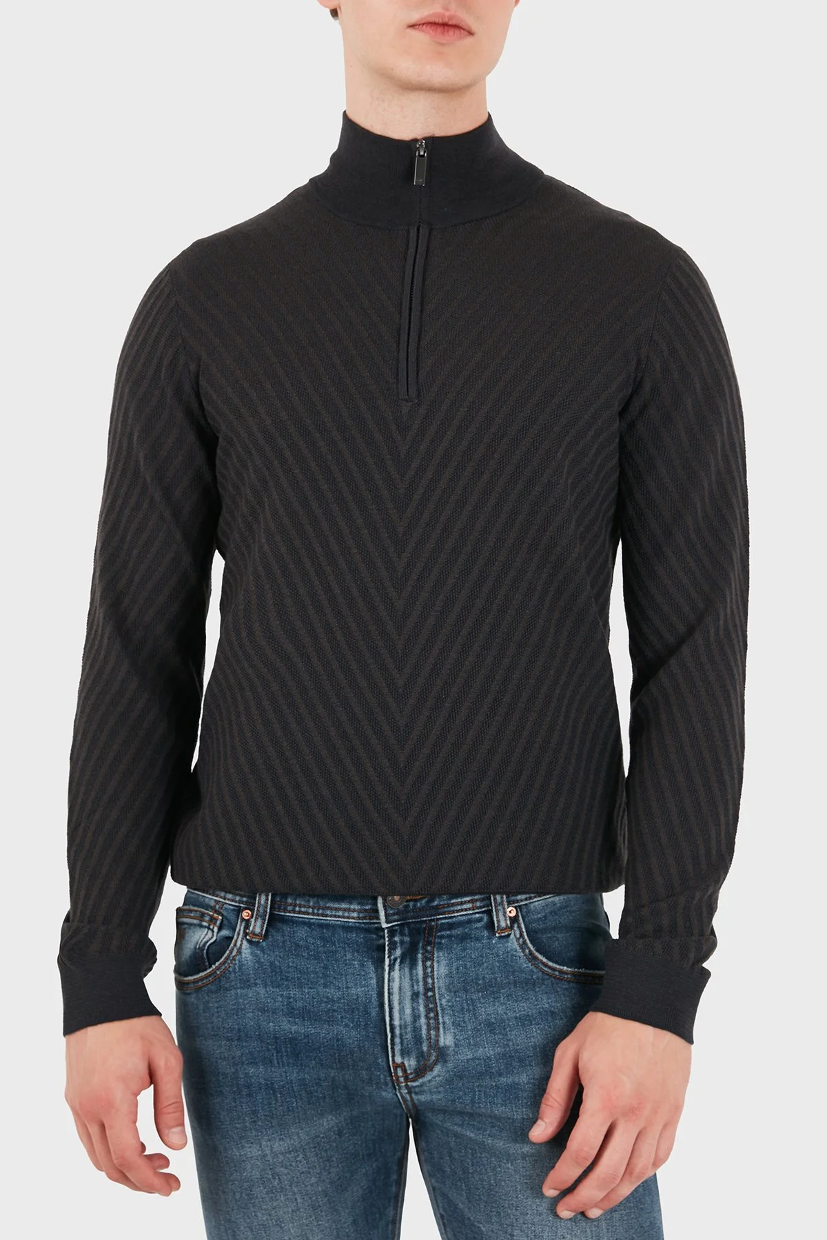 Emporio Armani Yünlü Fermuarlı Dik Yaka Erkek Kazak EM006316 AF27942 FB004 Lacivert - 4