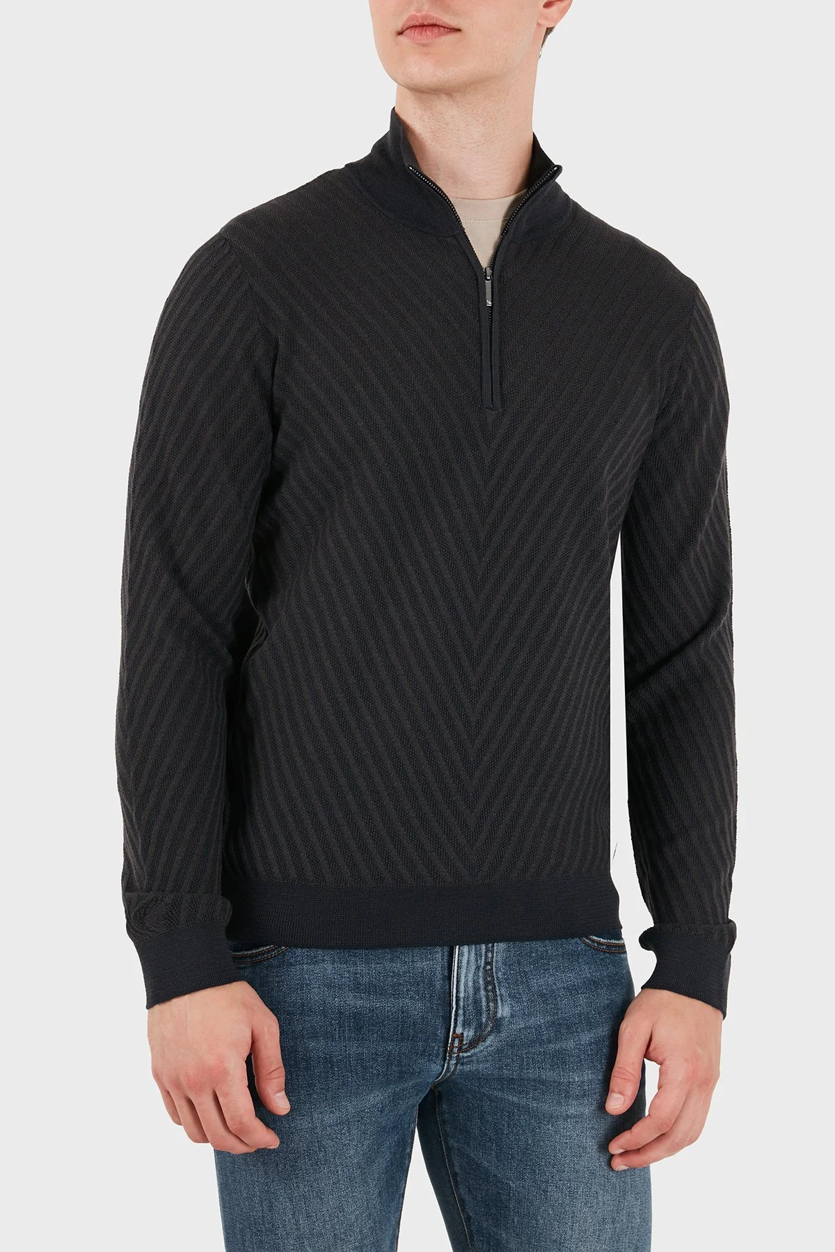 Emporio Armani Yünlü Fermuarlı Dik Yaka Erkek Kazak EM006316 AF27942 FB004 Lacivert - 5