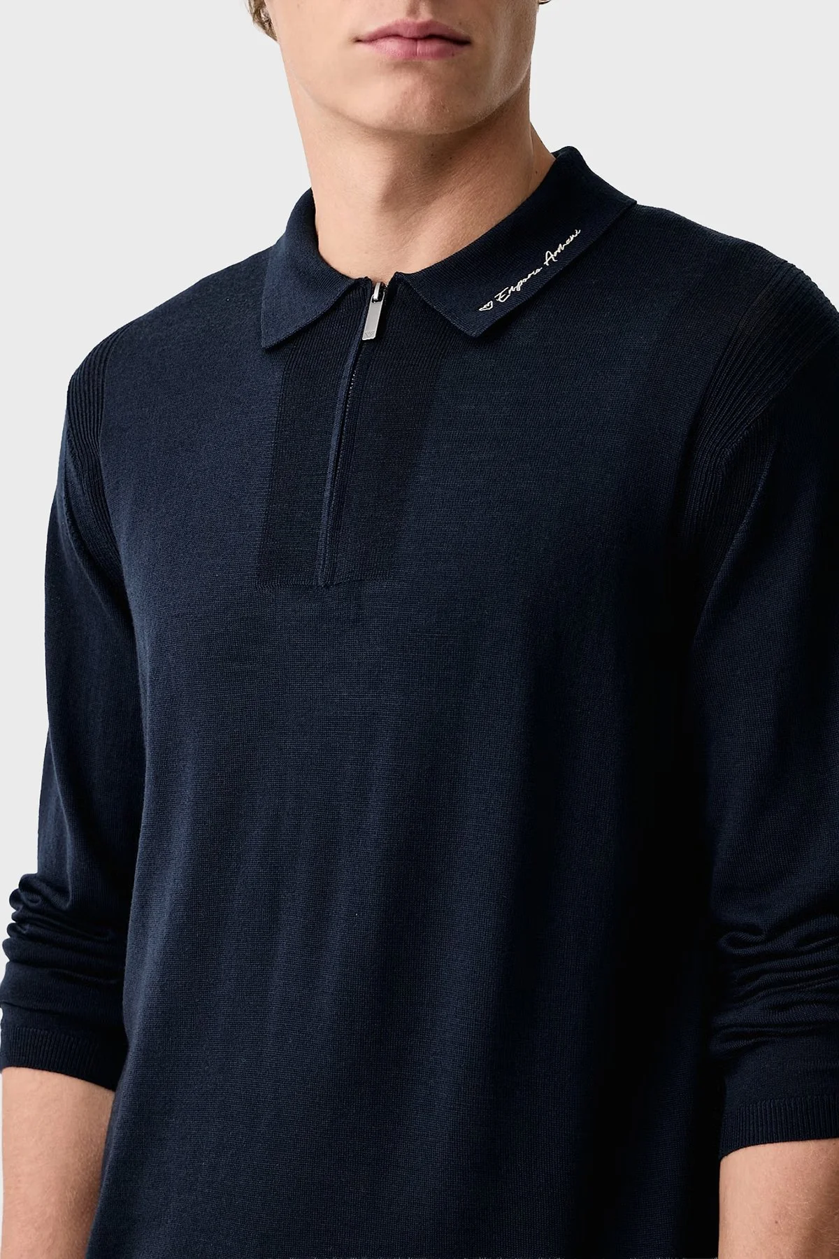 Emporio Armani Yünlü Fermuarlı Erkek Polo Yaka Kazak EM006293 AF29815 UB097 Lacivert - 3