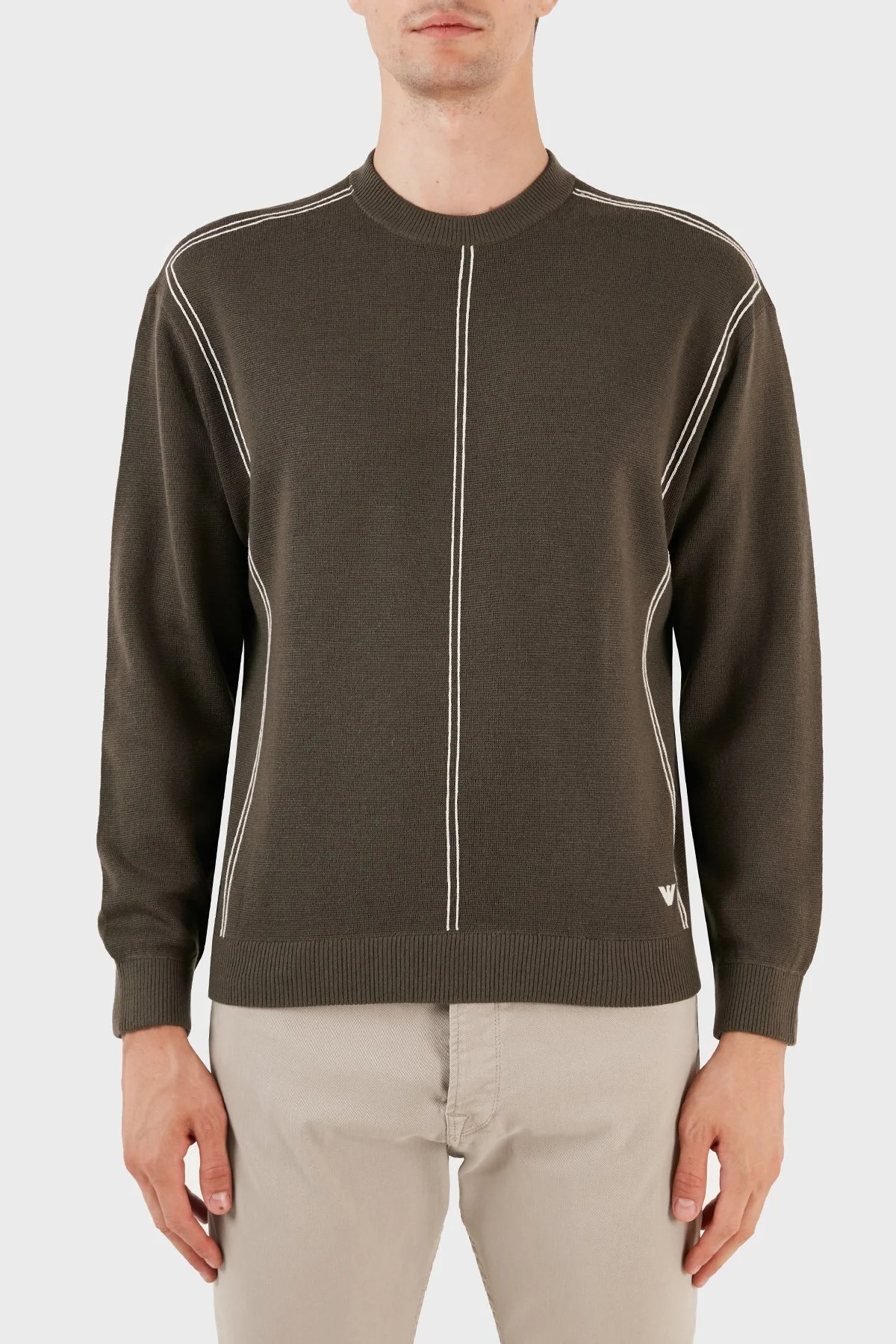 Emporio Armani Yünlü Jakarlı Çizgi Desenli Bisiklet Yaka Regular Fit Erkek Kazak 6R1MX3 1MOZZ 0440 KAHVE - 1