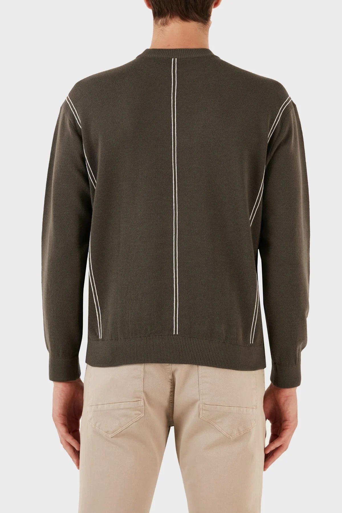 Emporio Armani Yünlü Jakarlı Çizgi Desenli Bisiklet Yaka Regular Fit Erkek Kazak 6R1MX3 1MOZZ 0440 KAHVE - 3