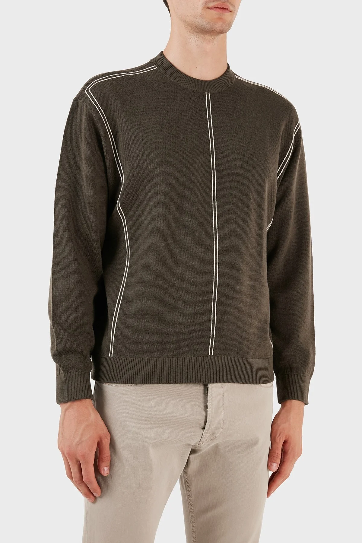 Emporio Armani Yünlü Jakarlı Çizgi Desenli Bisiklet Yaka Regular Fit Erkek Kazak 6R1MX3 1MOZZ 0440 KAHVE - 4