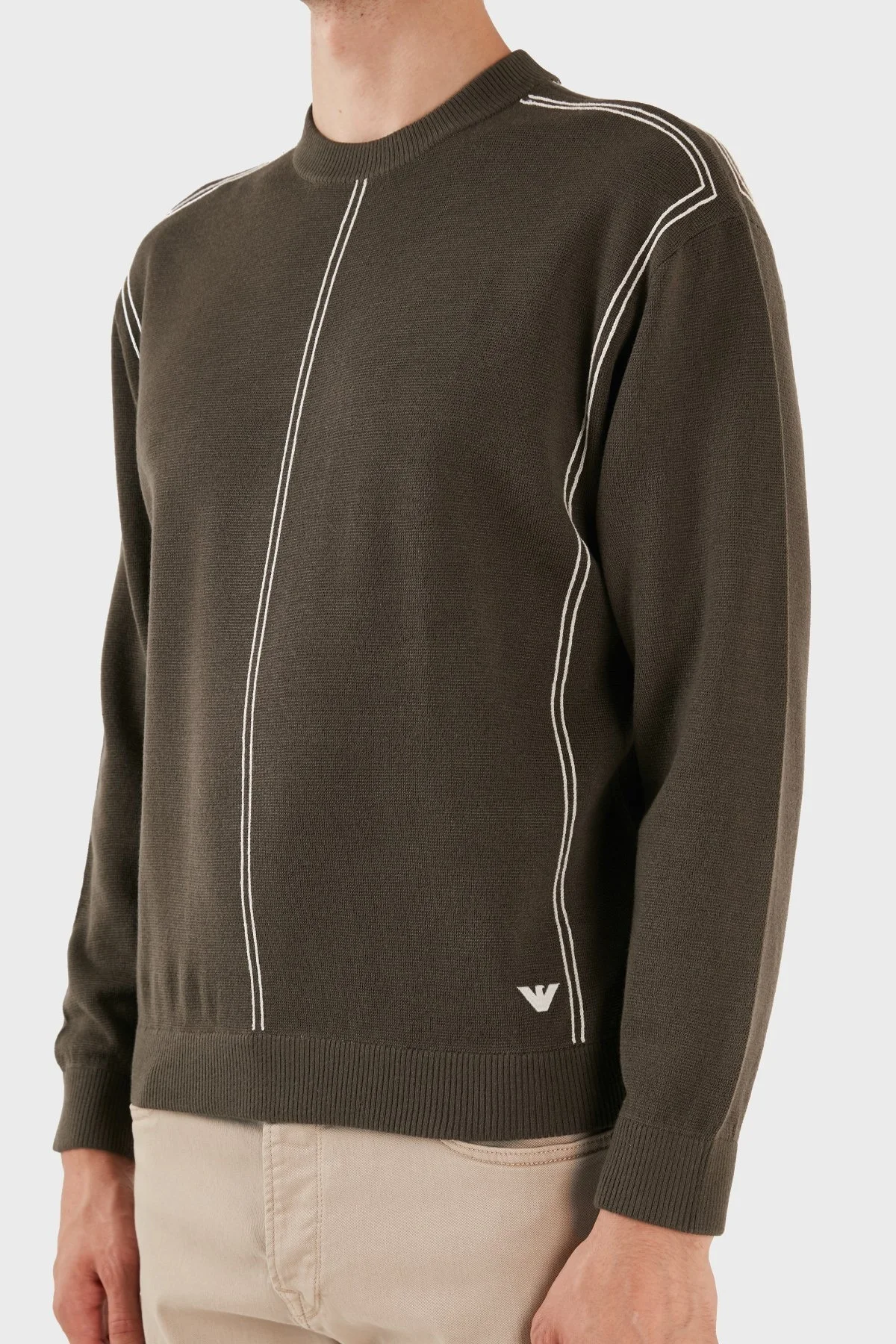 Emporio Armani Yünlü Jakarlı Çizgi Desenli Bisiklet Yaka Regular Fit Erkek Kazak 6R1MX3 1MOZZ 0440 KAHVE - 5