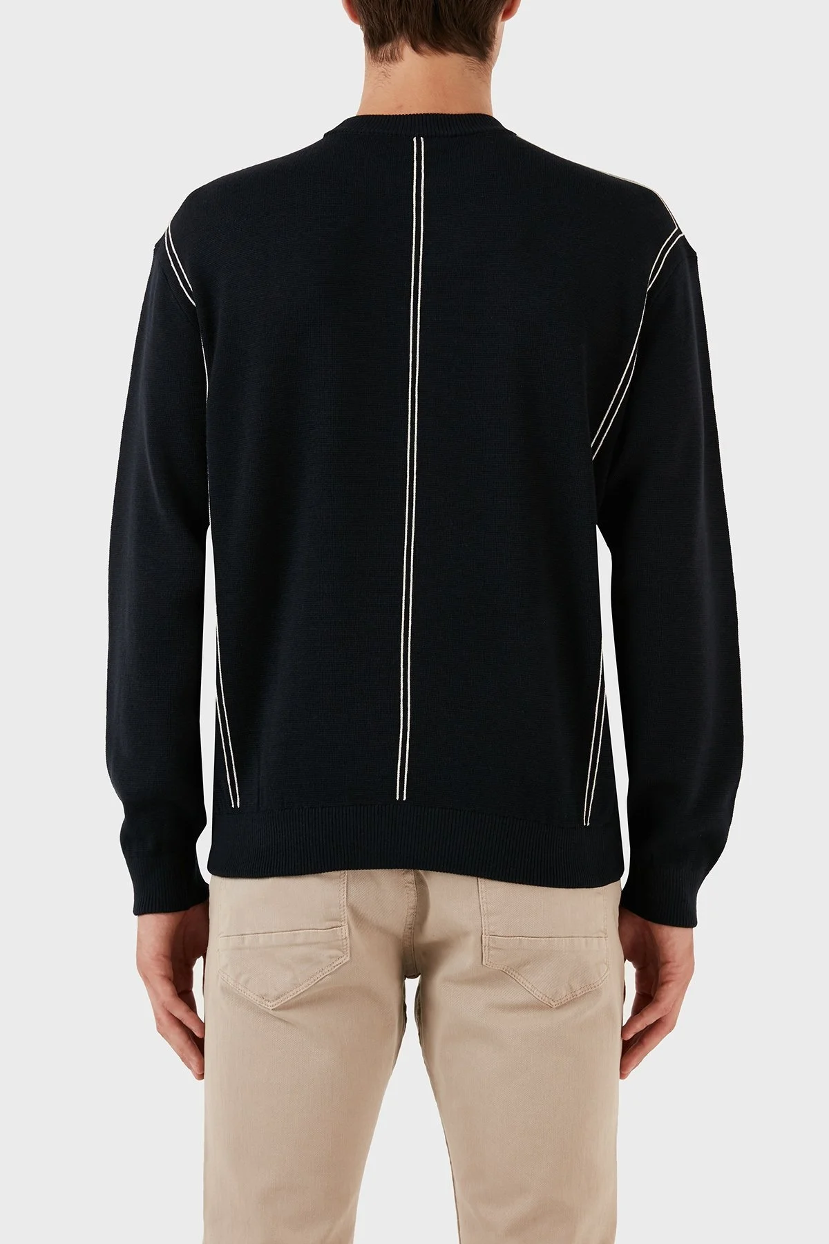 Emporio Armani Yünlü Jakarlı Çizgi Desenli Bisiklet Yaka Regular Fit Erkek Kazak 6R1MX3 1MOZZ 0920 LACİVERT - 2