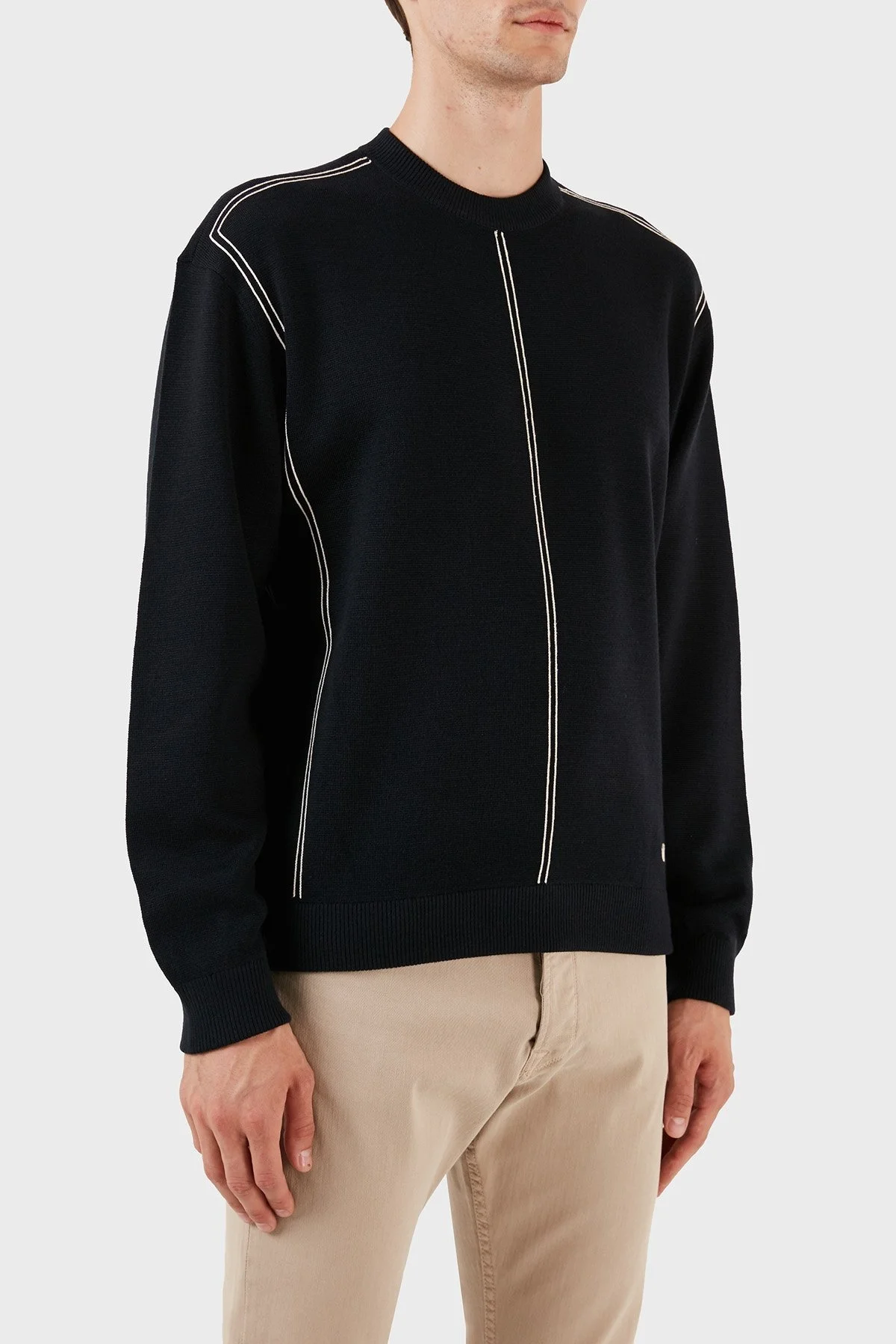 Emporio Armani Yünlü Jakarlı Çizgi Desenli Bisiklet Yaka Regular Fit Erkek Kazak 6R1MX3 1MOZZ 0920 LACİVERT - 3