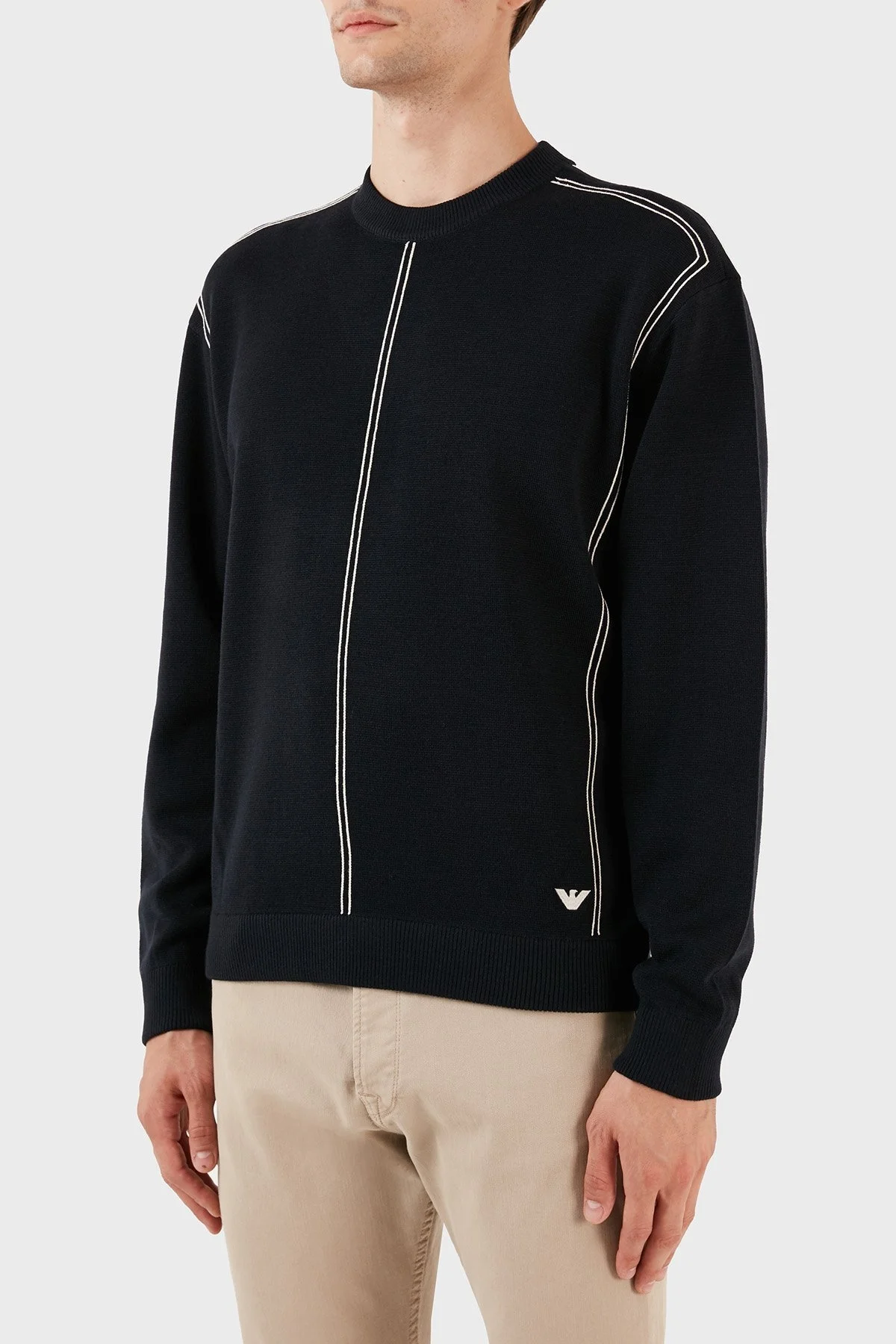 Emporio Armani Yünlü Jakarlı Çizgi Desenli Bisiklet Yaka Regular Fit Erkek Kazak 6R1MX3 1MOZZ 0920 LACİVERT - 4