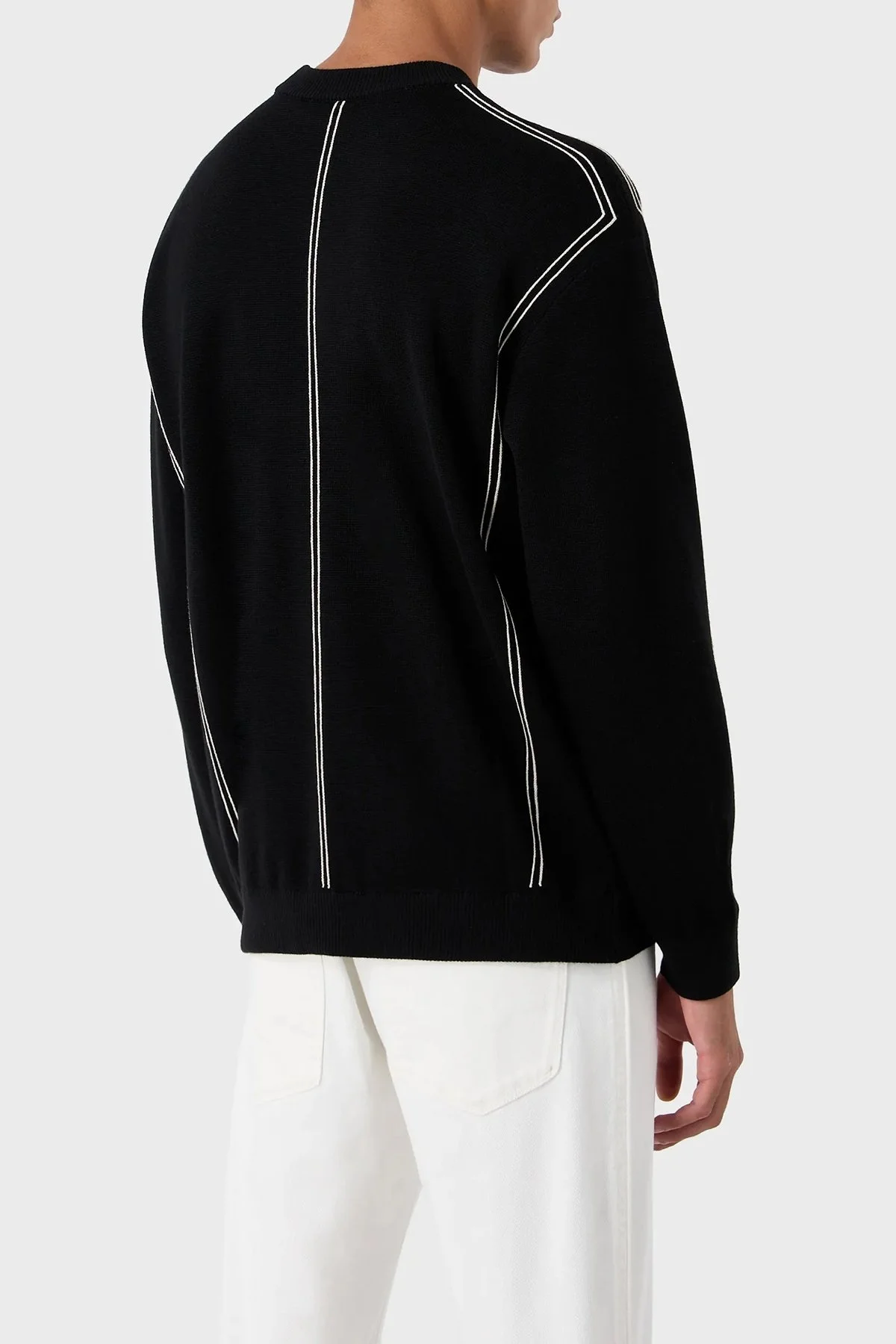 Emporio Armani Yünlü Jakarlı Çizgi Desenli Bisiklet Yaka Regular Fit Erkek Kazak 6R1MX3 1MOZZ 0999 SİYAH - 2