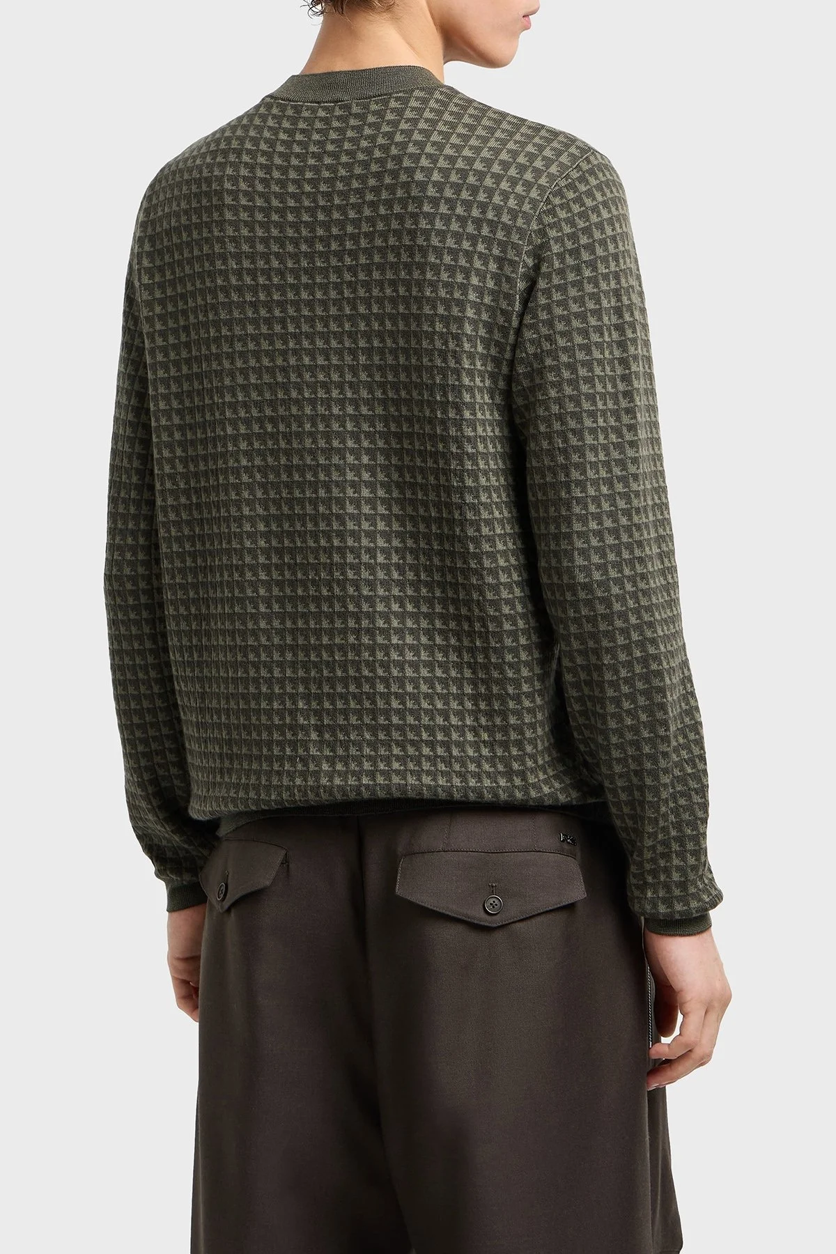 Emporio Armani Yünlü Jakarlı Logo Baskılı Regular Fit Bisiklet Yaka Erkek Kazak EM001989 AF14199 F8047 HAKİ - 3