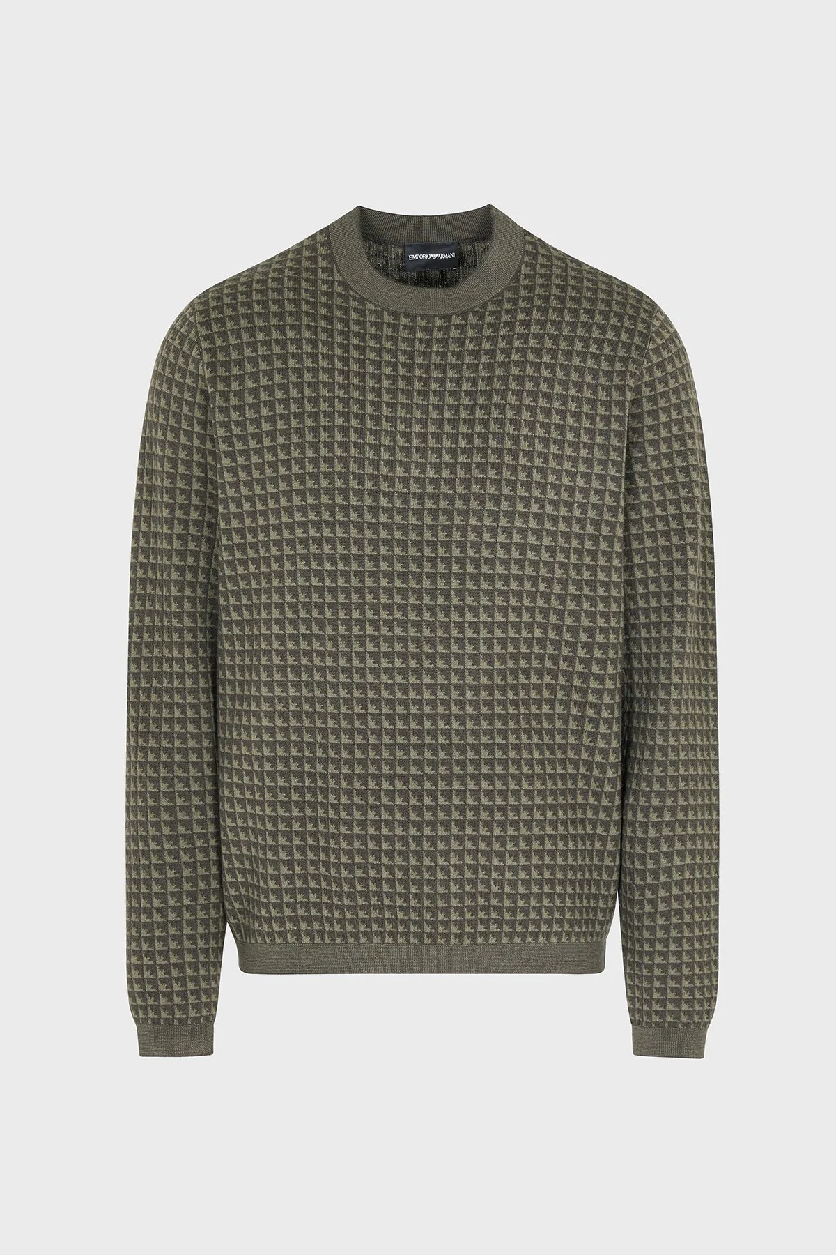 Emporio Armani Yünlü Jakarlı Logo Baskılı Regular Fit Bisiklet Yaka Erkek Kazak EM001989 AF14199 F8047 HAKİ - 5