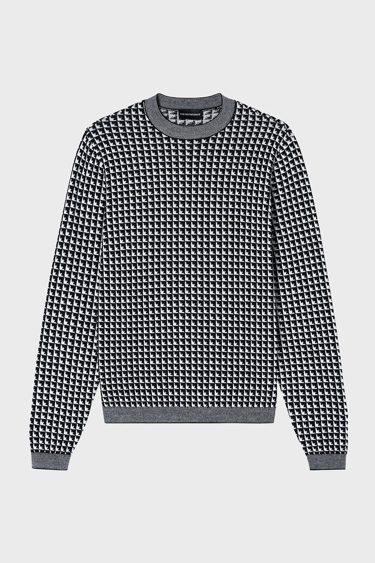 Emporio Armani Yünlü Jakarlı Logo Baskılı Regular Fit Bisiklet Yaka Erkek Kazak EM001989 AF14199 FC043 SİYAH-BEYAZ - 12