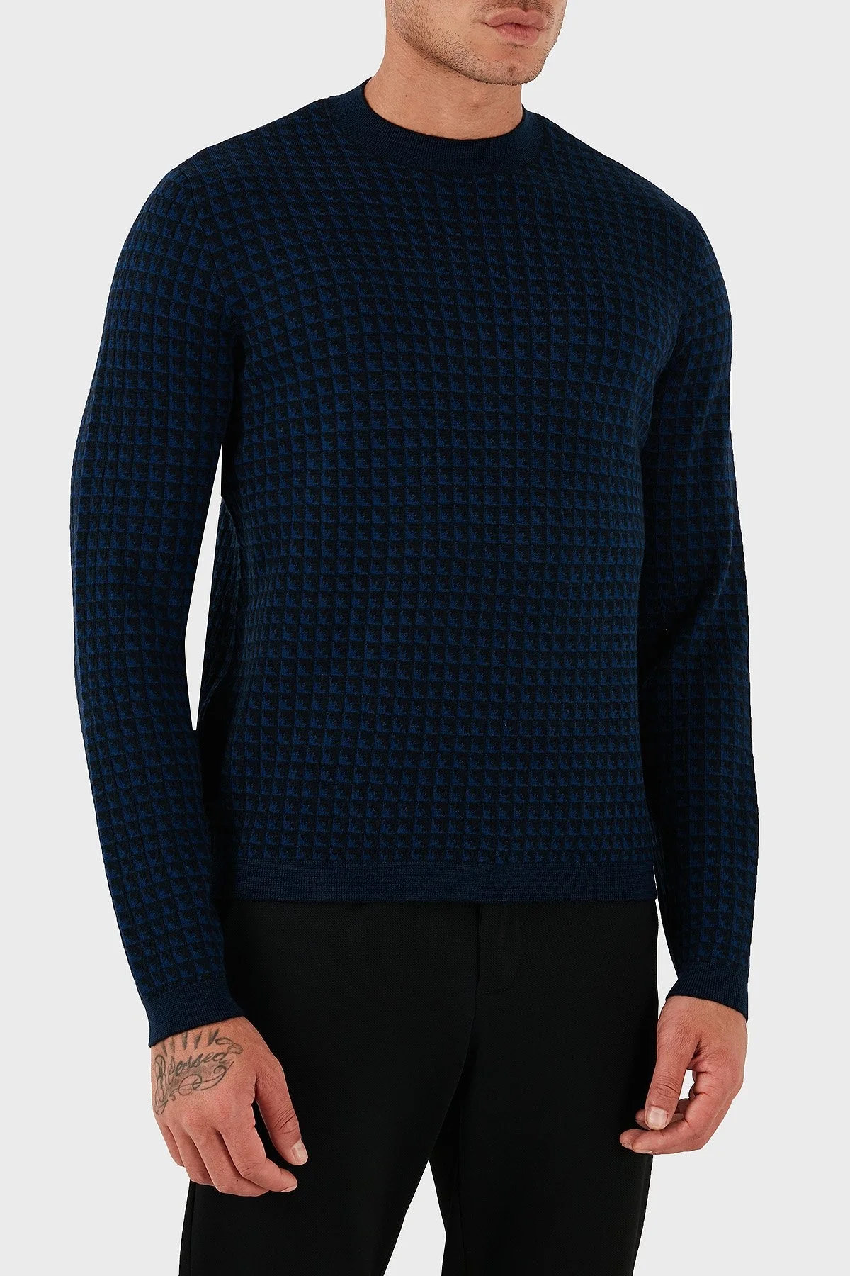 Emporio Armani Yünlü Jakarlı Logo Basklı Regular Fit Bisiklet Yaka Erkek Kazak EM001989 AF14199 FB066 LACİVERT - 3