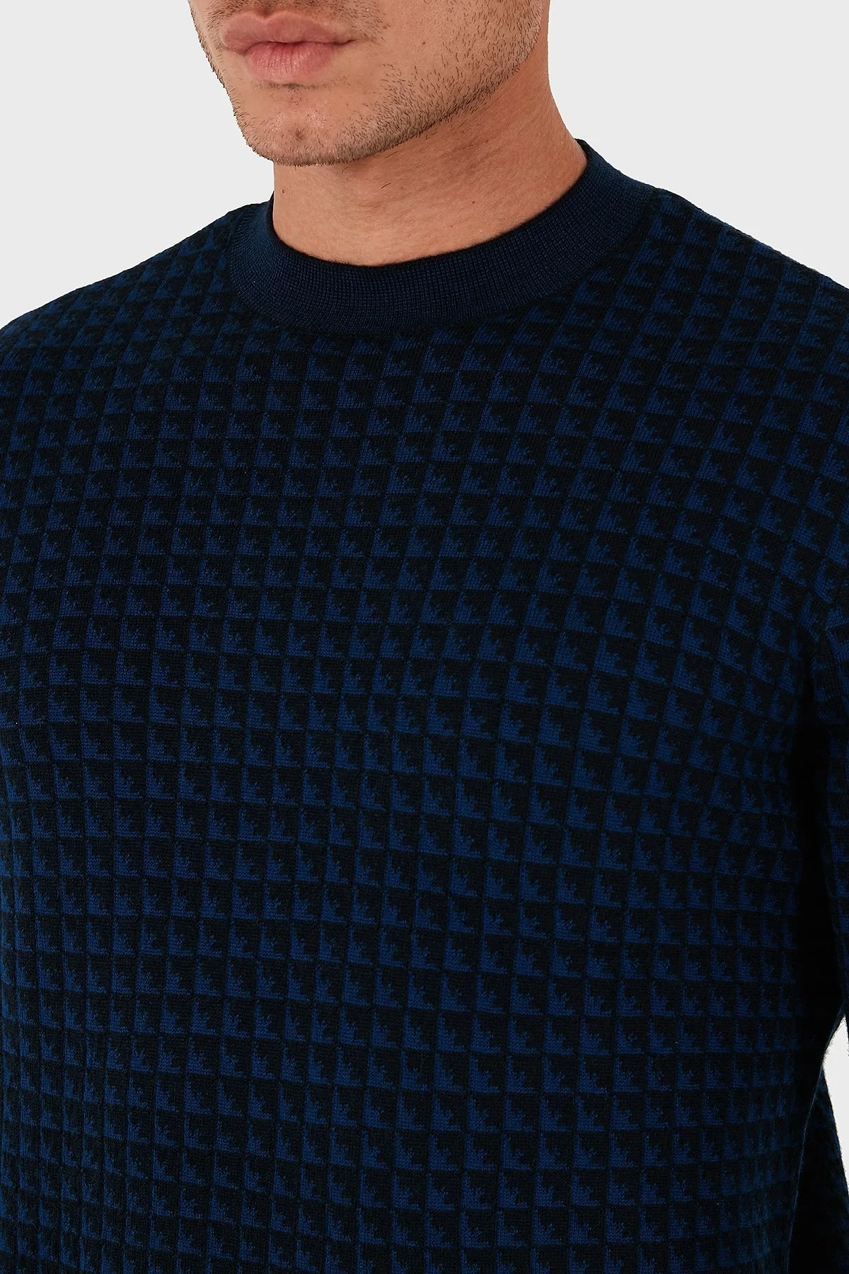 Emporio Armani Yünlü Jakarlı Logo Basklı Regular Fit Bisiklet Yaka Erkek Kazak EM001989 AF14199 FB066 LACİVERT - 5