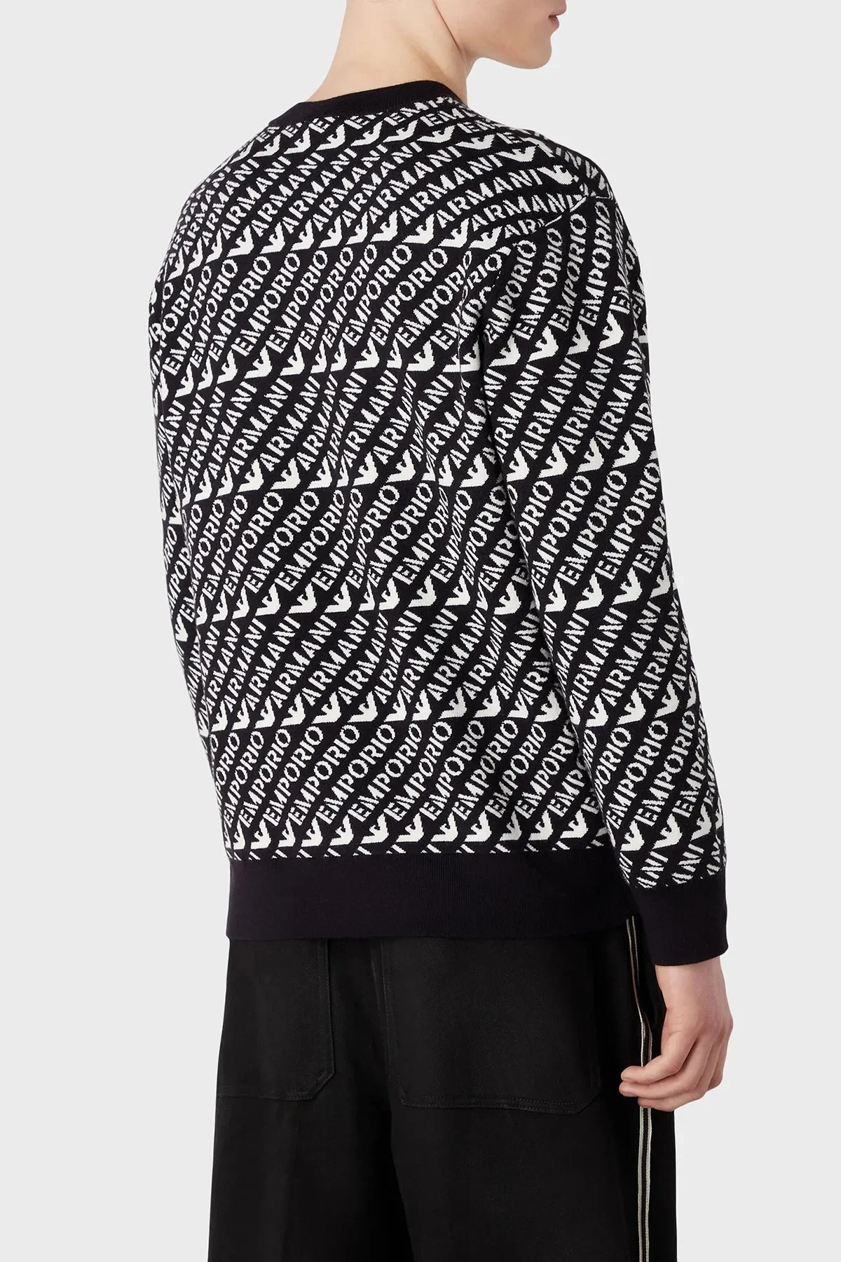 Emporio Armani Yünlü Logo Desenli Bisiklet Yaka Regular Fit Erkek Kazak 6R1MU2 1MMKZ F905 LACİVERT-BEYAZ - 3