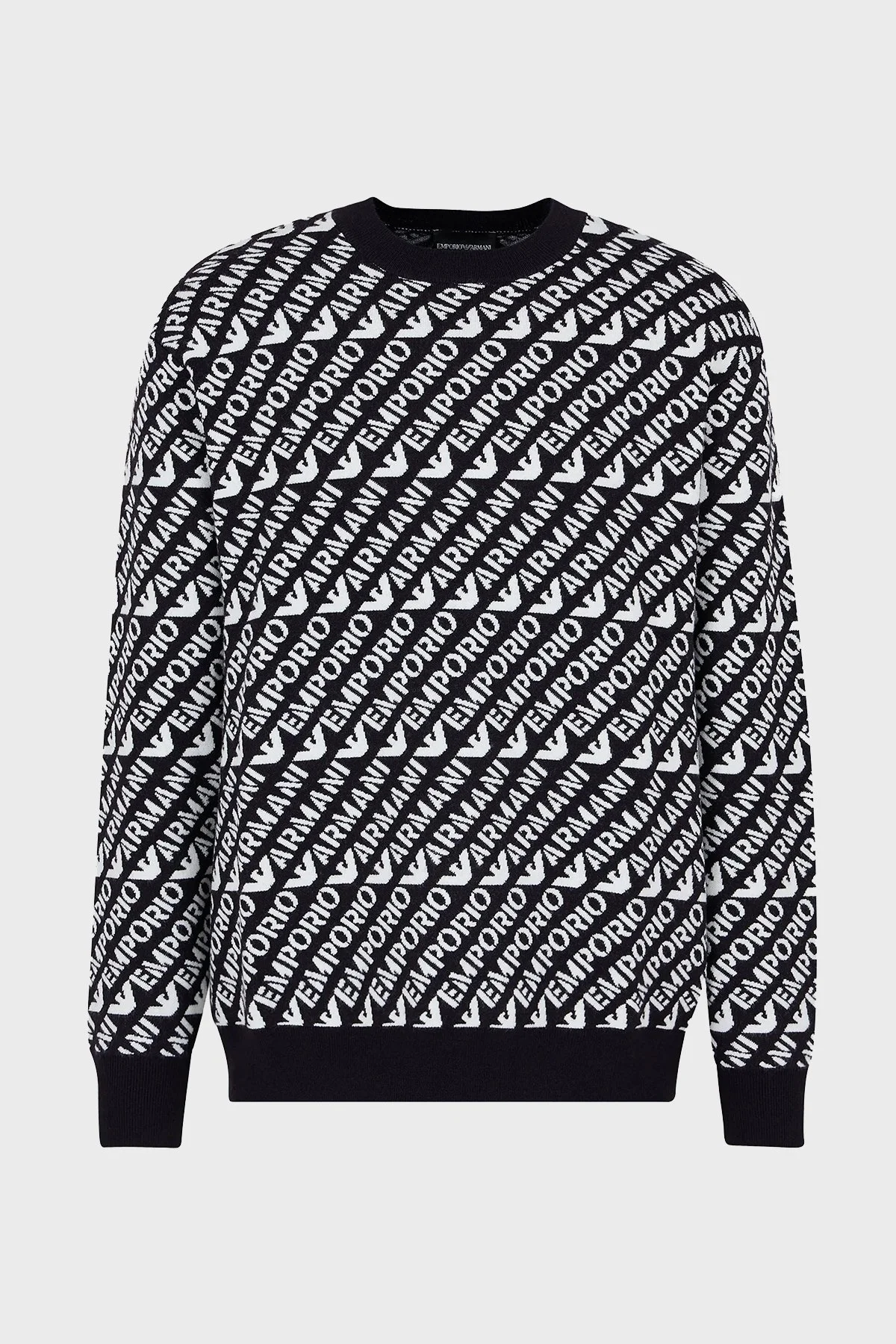 Emporio Armani Yünlü Logo Desenli Bisiklet Yaka Regular Fit Erkek Kazak 6R1MU2 1MMKZ F905 LACİVERT-BEYAZ - 4