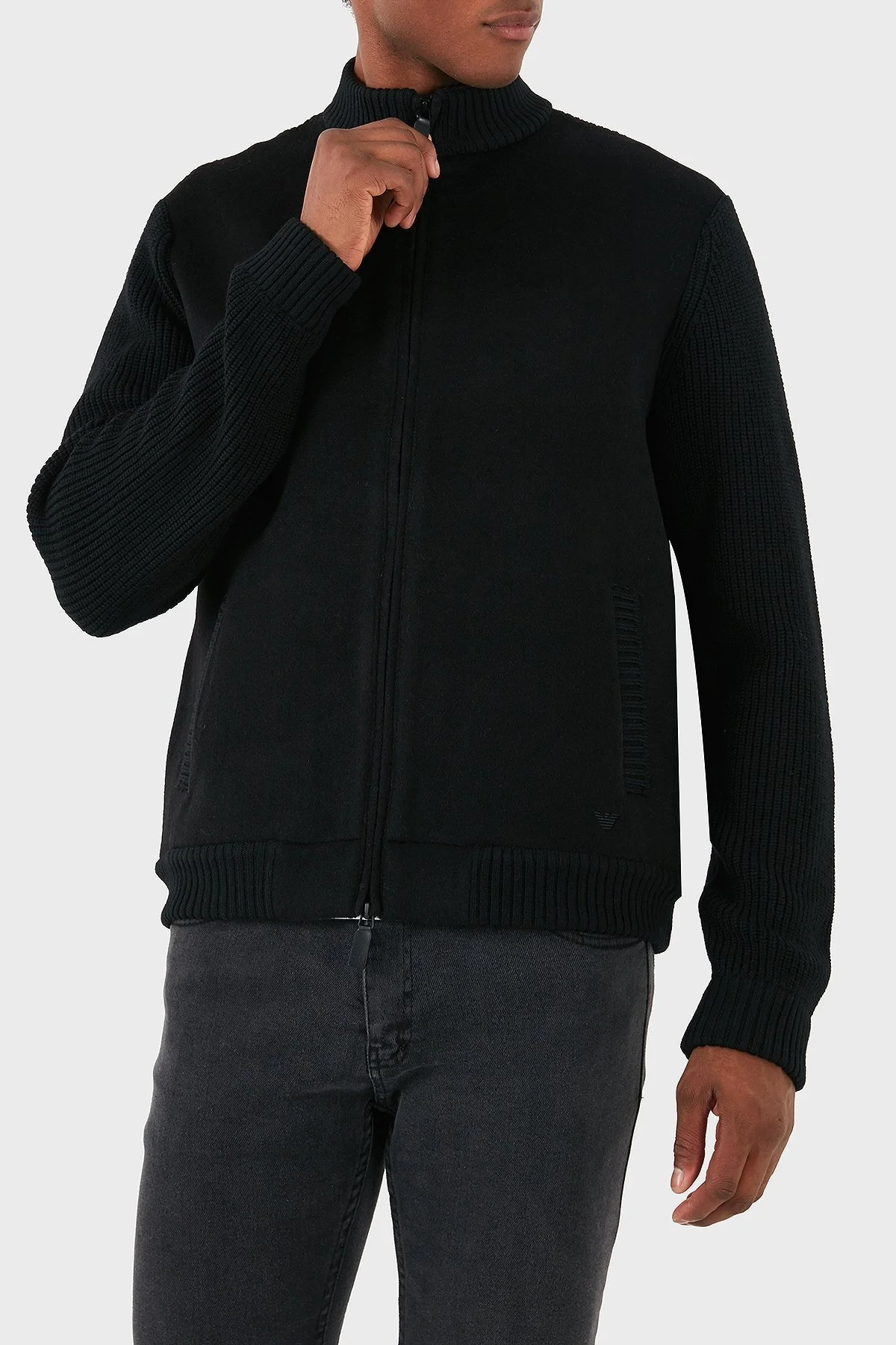 Emporio Armani Yünlü Logolu Regular Fit Dik Yaka Erkek Hırka 6D1BY2 1MF9Z 0999 SİYAH - 1