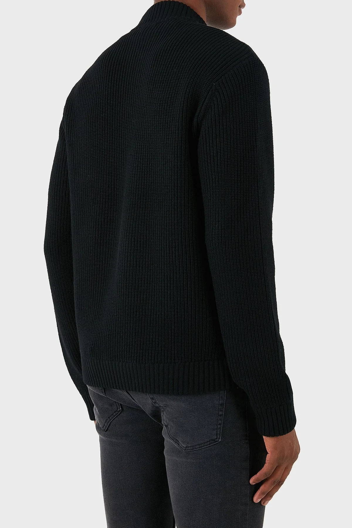 Emporio Armani Yünlü Logolu Regular Fit Dik Yaka Erkek Hırka 6D1BY2 1MF9Z 0999 SİYAH - 3