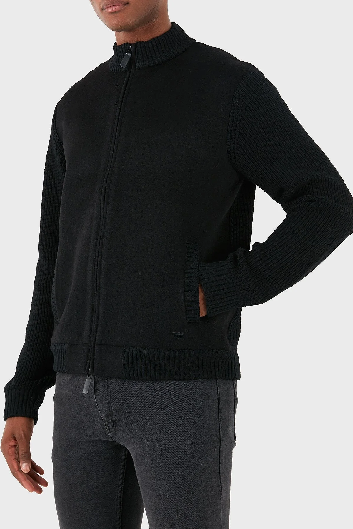 Emporio Armani Yünlü Logolu Regular Fit Dik Yaka Erkek Hırka 6D1BY2 1MF9Z 0999 SİYAH - 4