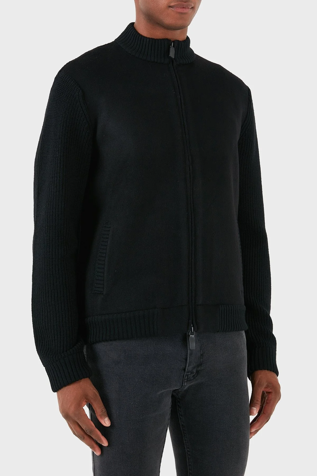 Emporio Armani Yünlü Logolu Regular Fit Dik Yaka Erkek Hırka 6D1BY2 1MF9Z 0999 SİYAH - 5