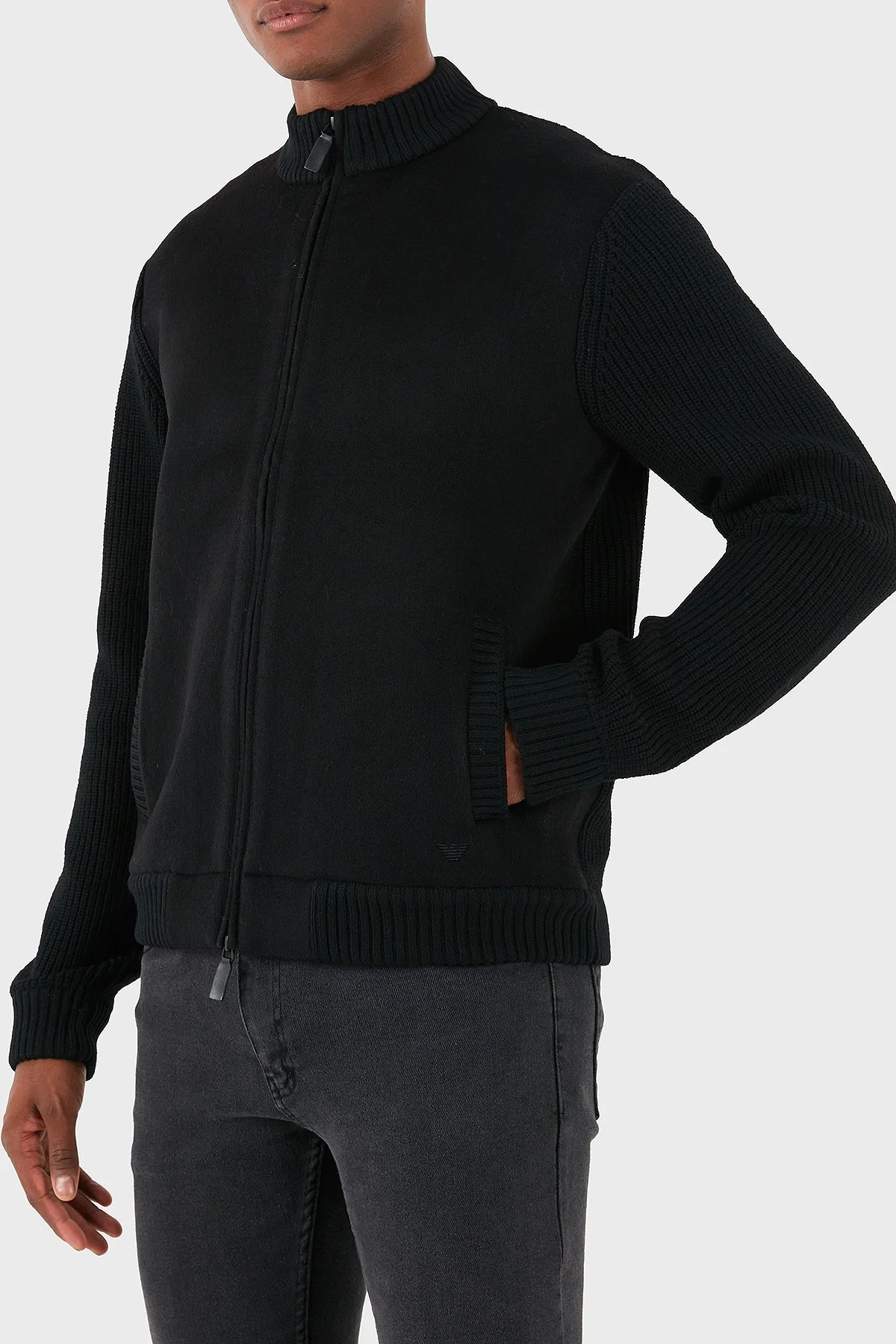 Emporio Armani Yünlü Logolu Regular Fit Dik Yaka Erkek Hırka 6D1BY2 1MF9Z 0999 SİYAH - 4