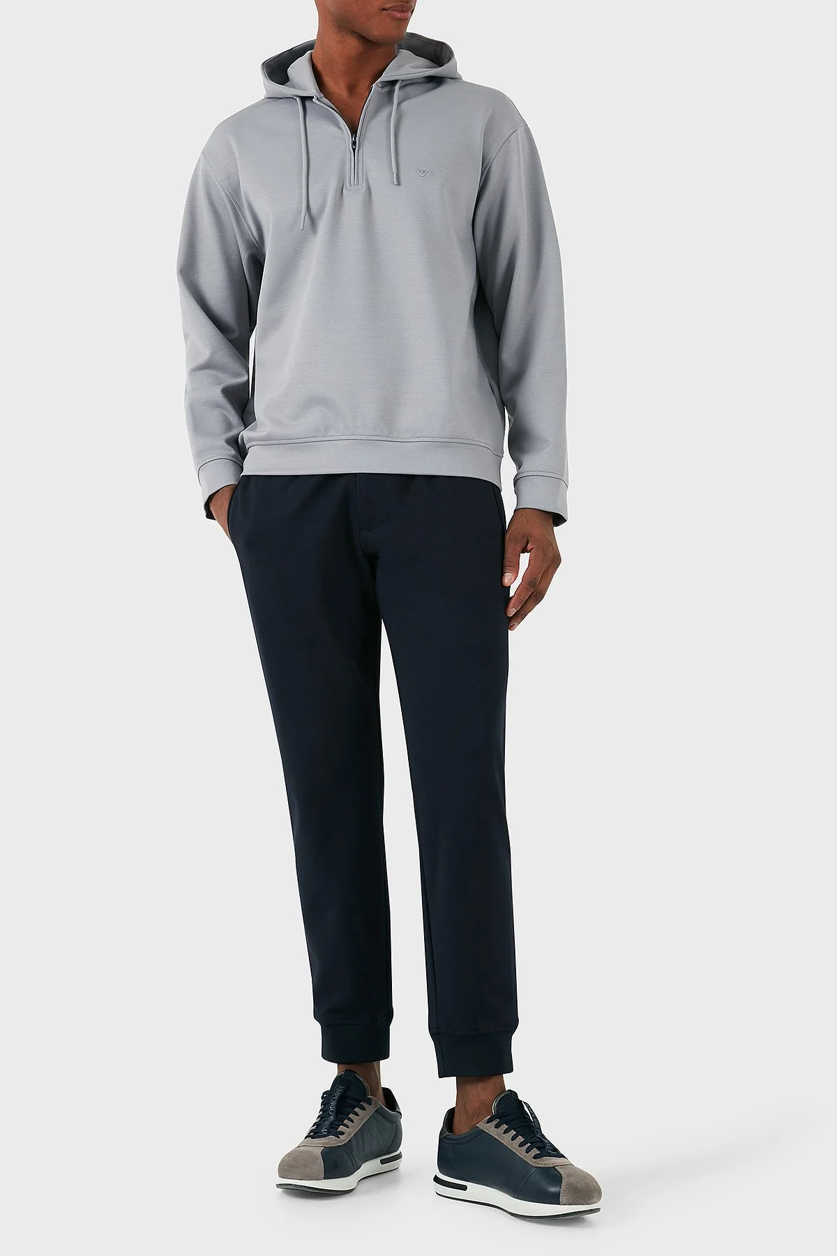 Emporio Armani Yünlü Logolu Regular Fit Yarım Fermuarlı Kapüşonlu Erkek Sweat 6D1MC9 1JHQZ 06K3 GRİ - 2