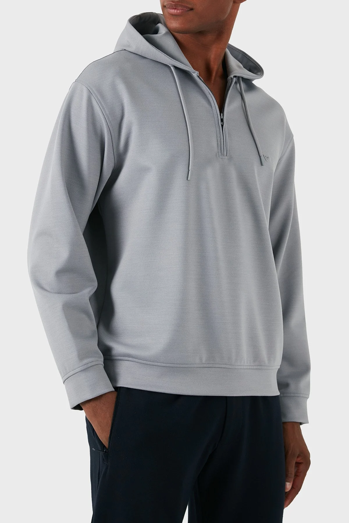 Emporio Armani Yünlü Logolu Regular Fit Yarım Fermuarlı Kapüşonlu Erkek Sweat 6D1MC9 1JHQZ 06K3 GRİ - 4