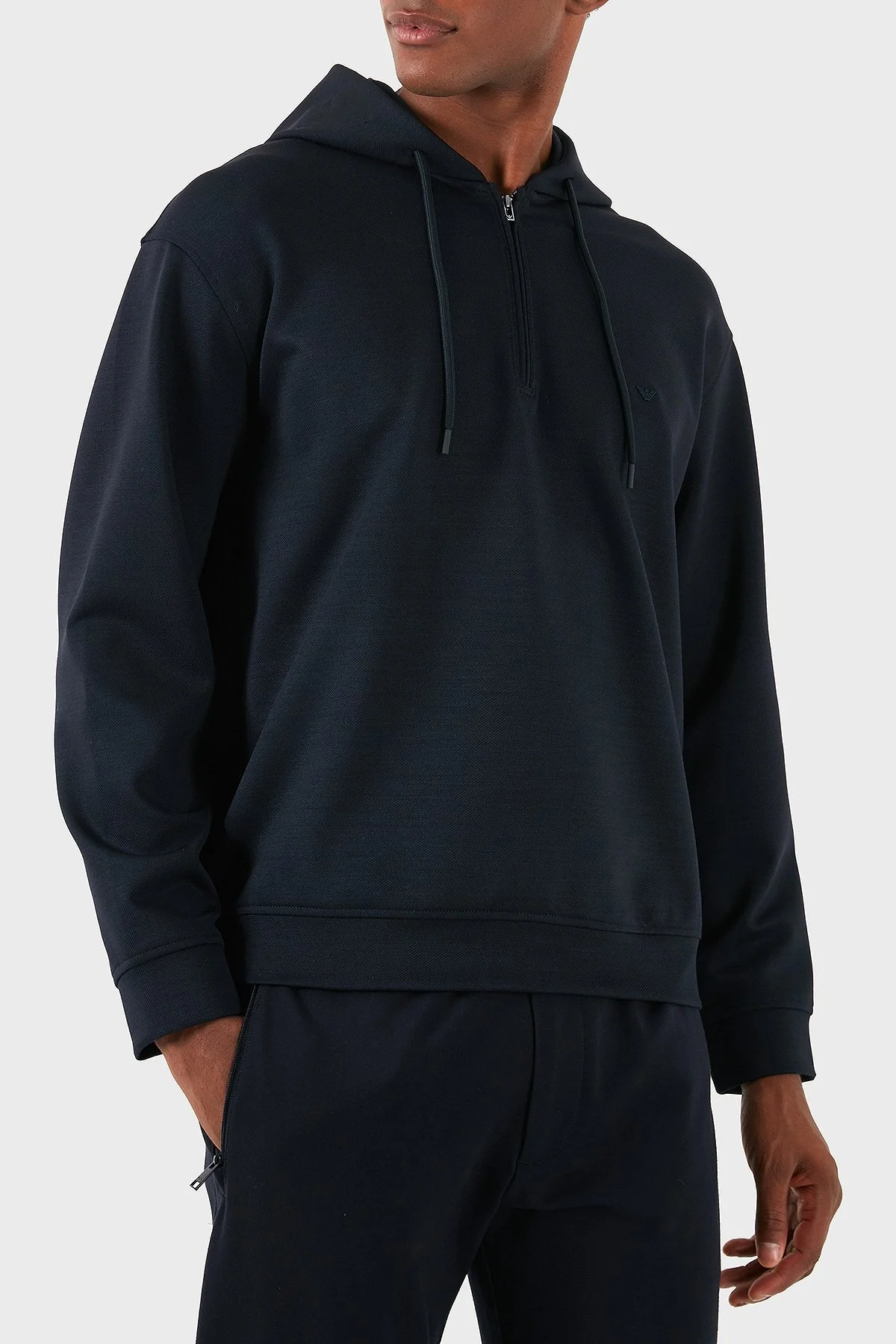 Emporio Armani Yünlü Logolu Regular Fit Yarım Fermuarlı Kapüşonlu Erkek Sweat 6D1MC9 1JHQZ 0920 LACİVERT - 4