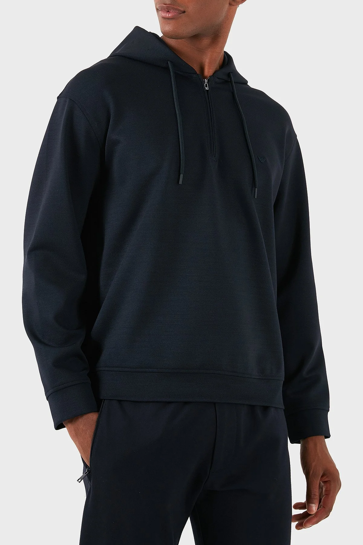Emporio Armani Yünlü Logolu Regular Fit Yarım Fermuarlı Kapüşonlu Erkek Sweat 6D1MC9 1JHQZ 0920 LACİVERT - 4