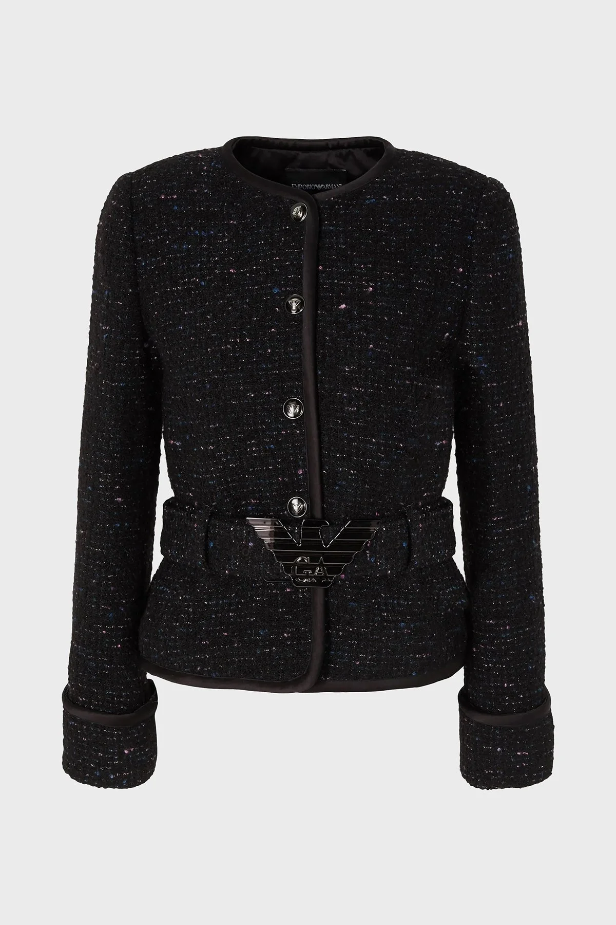 Emporio Armani Yünlü Metalik Marka Logo Kemerli Regular Fit Tüvit Bayan Ceket H4NG1B E9902 010 SİYAH - 1