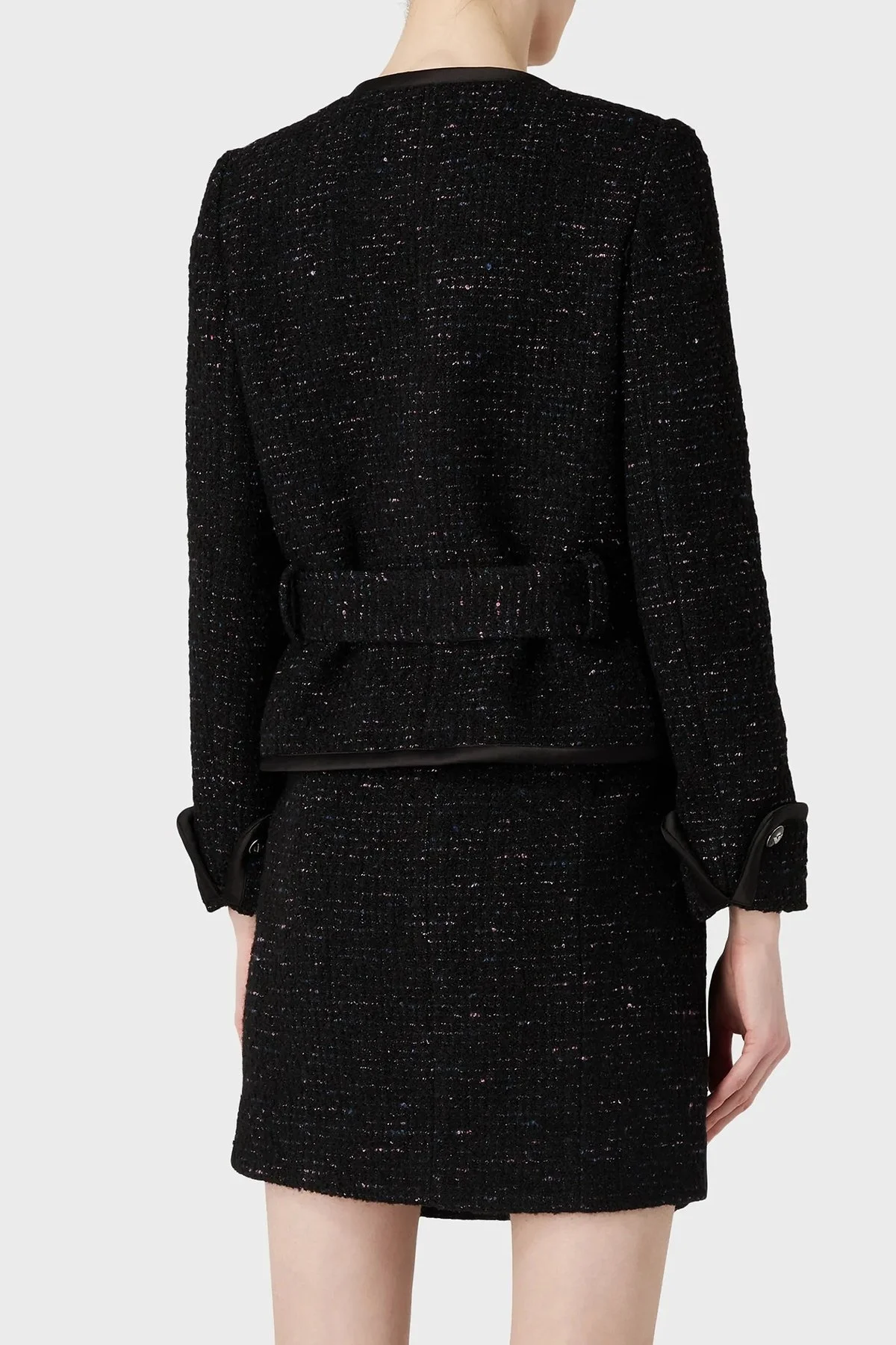 Emporio Armani Yünlü Metalik Marka Logo Kemerli Regular Fit Tüvit Bayan Ceket H4NG1B E9902 010 SİYAH - 3