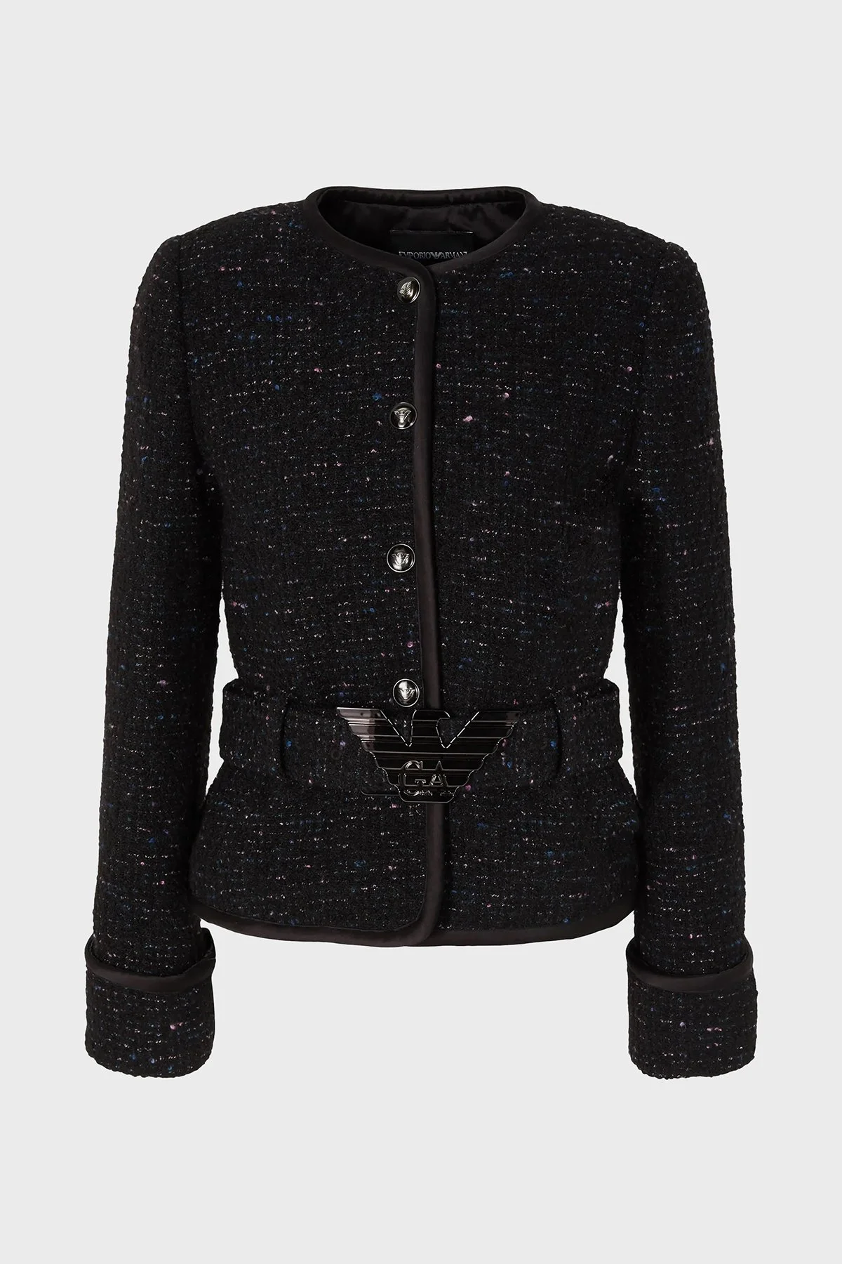 Emporio Armani Yünlü Metalik Marka Logo Kemerli Regular Fit Tüvit Bayan Ceket H4NG1B E9902 010 SİYAH - 1