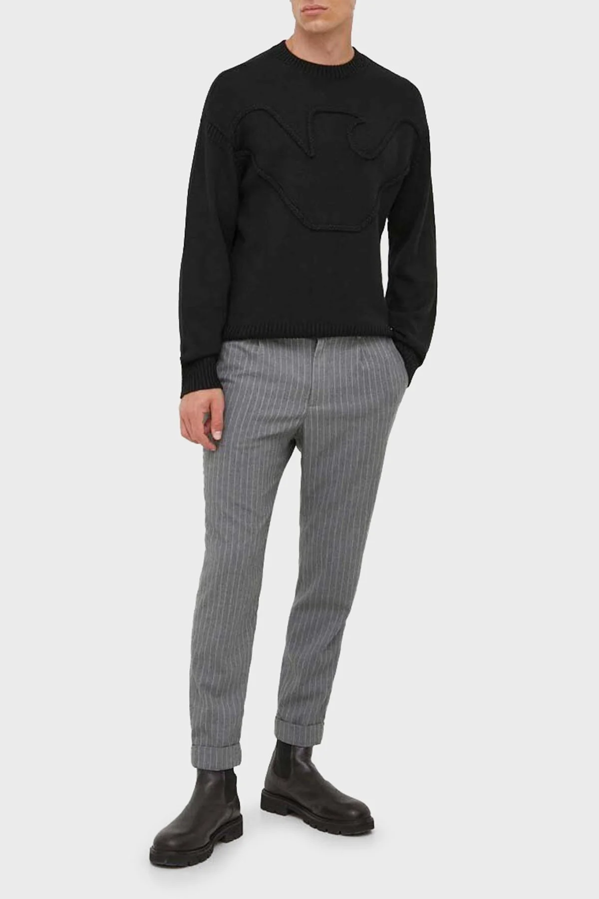 Emporio Armani Yünlü Örgü Logolu Bisiklet Yaka Regular Fit Erkek Kazak 6R1MXP 1MMAZ F087 SİYAH - 2