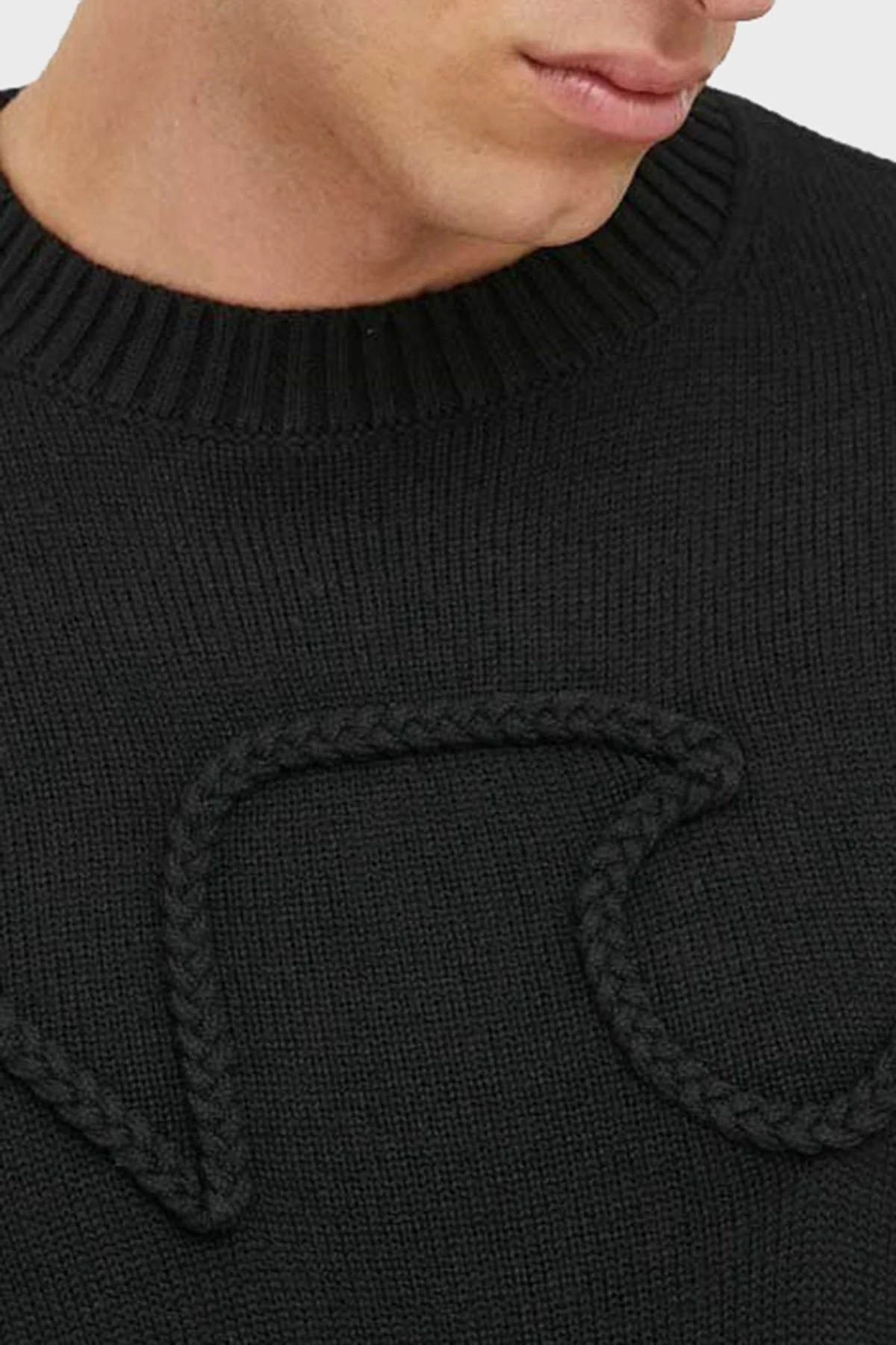 Emporio Armani Yünlü Örgü Logolu Bisiklet Yaka Regular Fit Erkek Kazak 6R1MXP 1MMAZ F087 SİYAH - 4