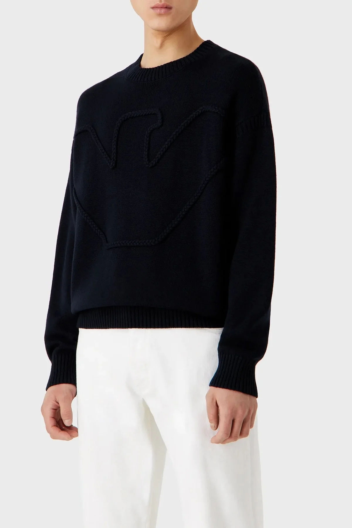 Emporio Armani Yünlü Örgü Logolu Bisiklet Yaka Regular Fit Erkek Kazak 6R1MXP 1MMAZ F961 LACİVERT - 1