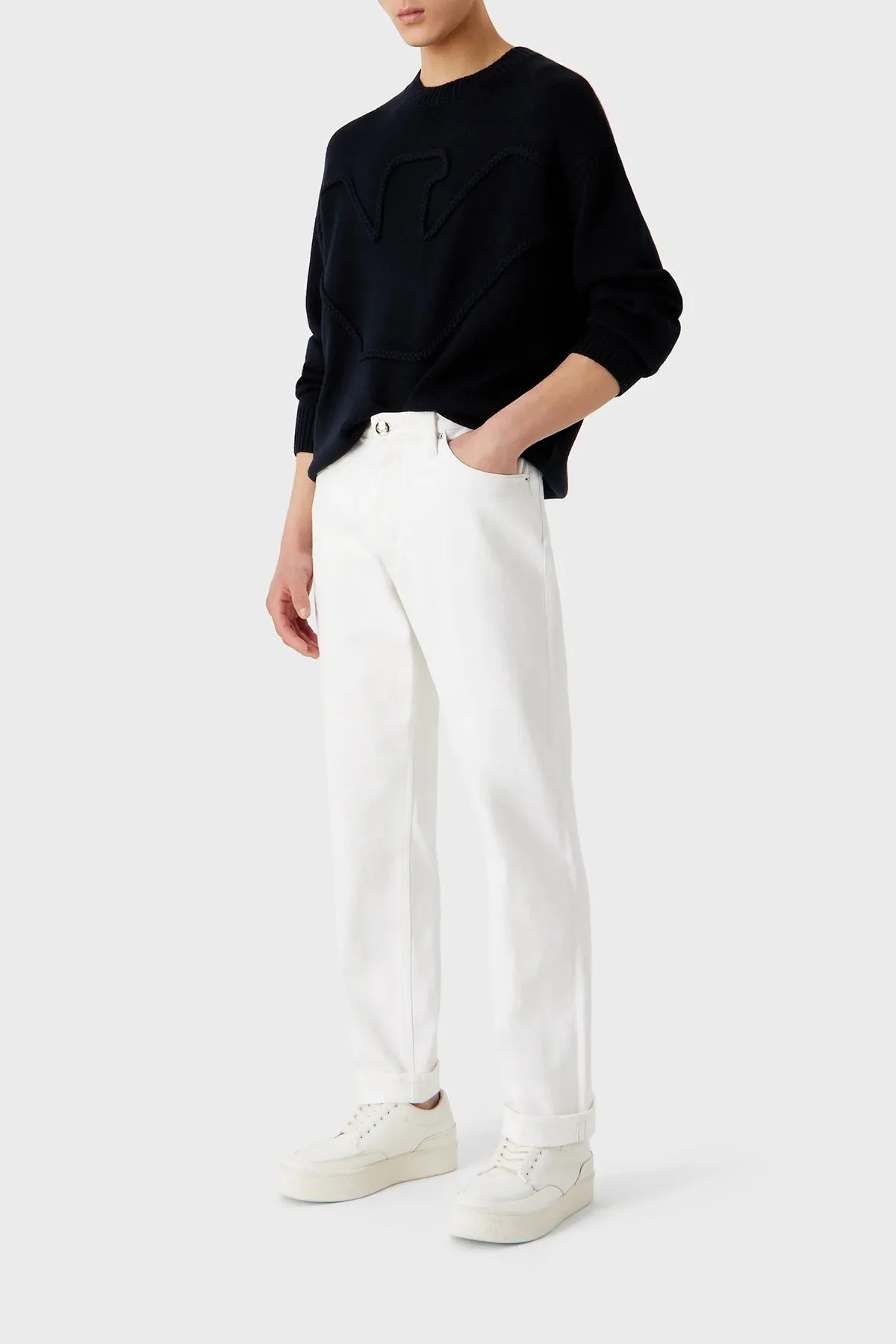 Emporio Armani Yünlü Örgü Logolu Bisiklet Yaka Regular Fit Erkek Kazak 6R1MXP 1MMAZ F961 LACİVERT - 2