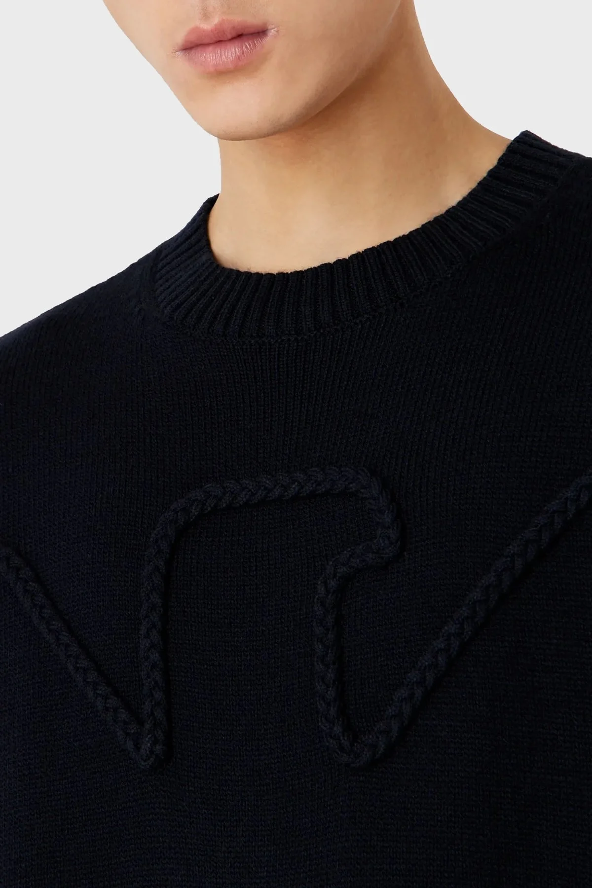 Emporio Armani Yünlü Örgü Logolu Bisiklet Yaka Regular Fit Erkek Kazak 6R1MXP 1MMAZ F961 LACİVERT - 4