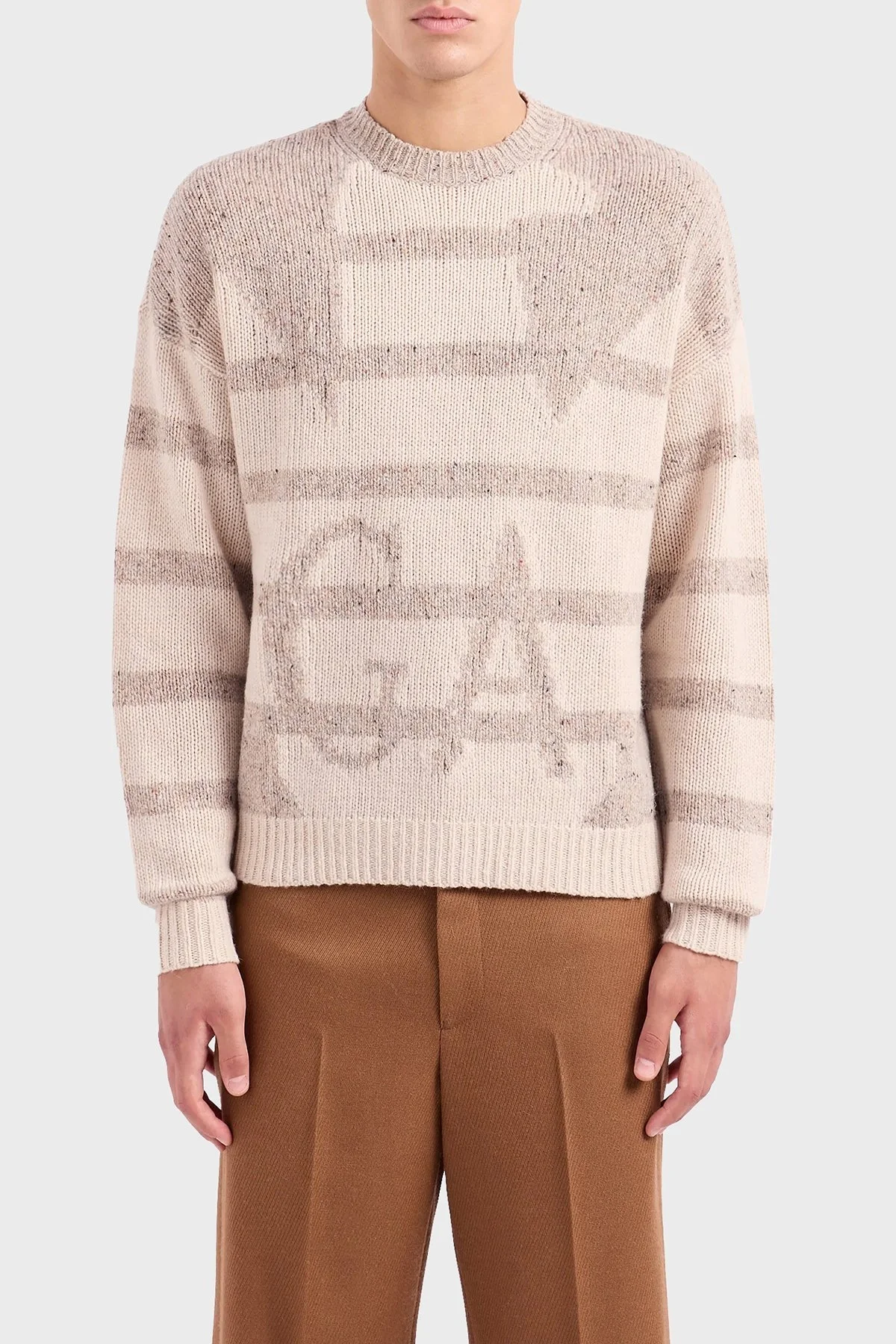 Emporio Armani Yünlü Oversize Bisiklet Yaka Erkek Kazak 6R1MXR 1MMCZ F1F7 BEJ - 1