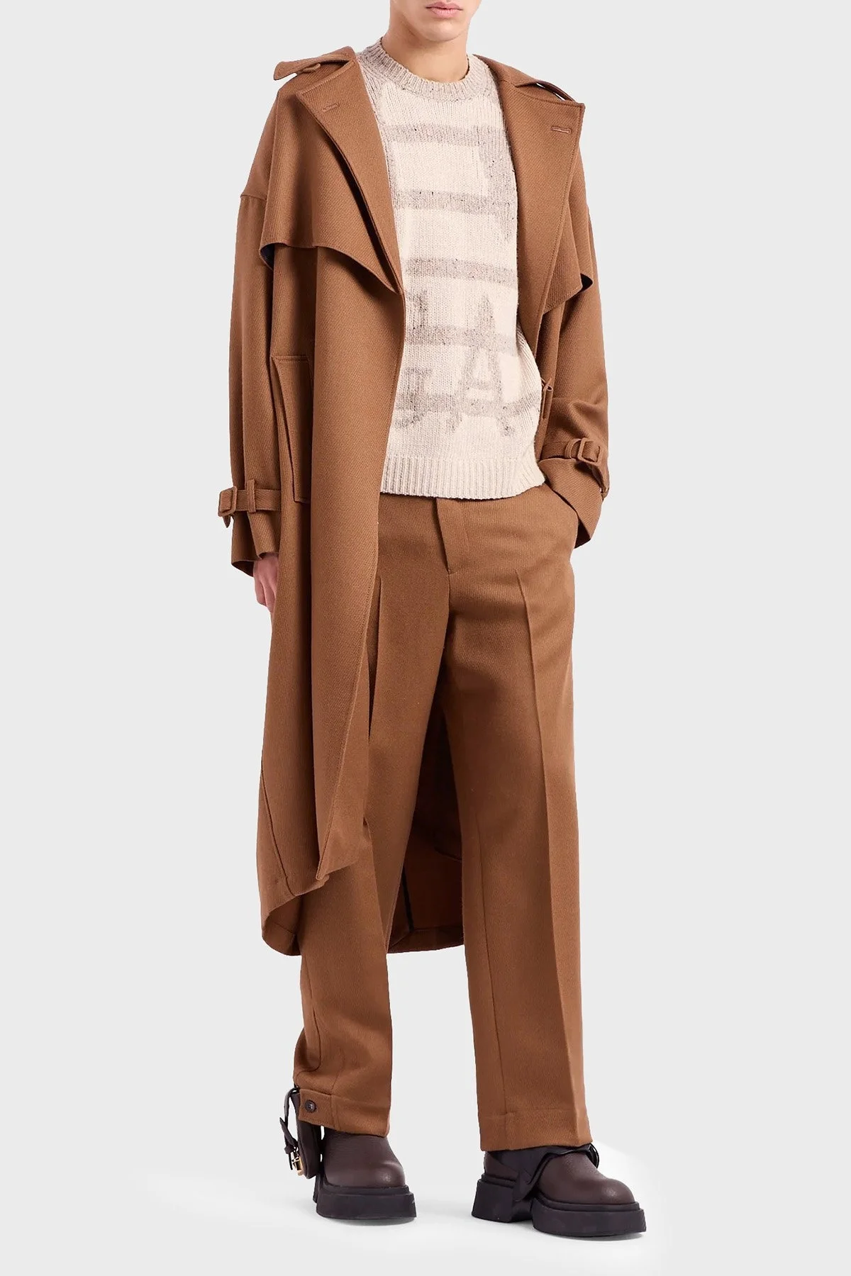 Emporio Armani Yünlü Oversize Bisiklet Yaka Erkek Kazak 6R1MXR 1MMCZ F1F7 BEJ - 3