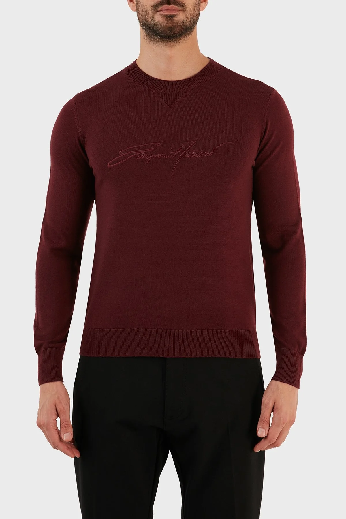 Emporio Armani Yünlü Regular Fit Bisiklet Yaka Erkek Kazak 6L1MXJ 1MBPZ 0397 BORDO - 1