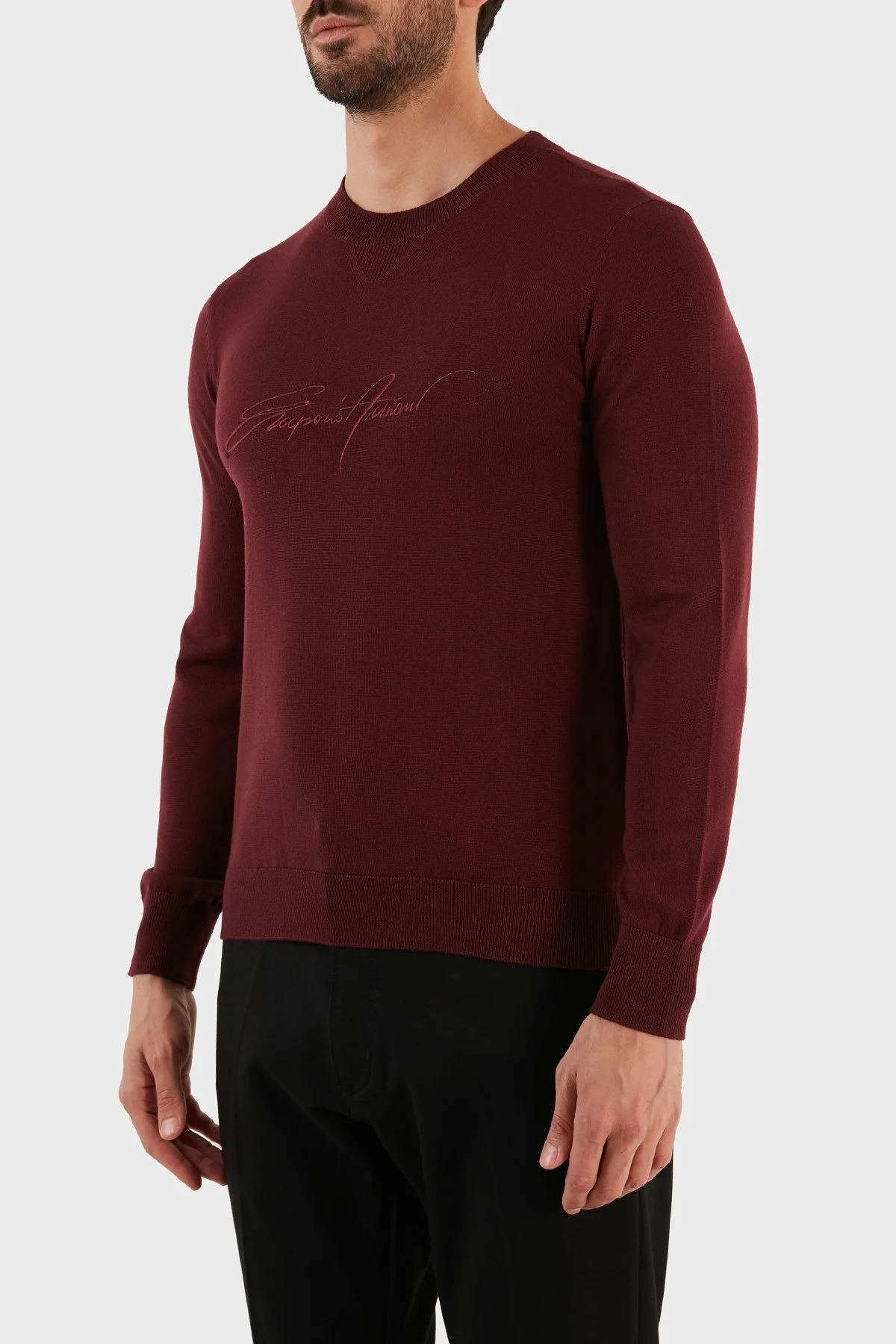 Emporio Armani Yünlü Regular Fit Bisiklet Yaka Erkek Kazak 6L1MXJ 1MBPZ 0397 BORDO - 2